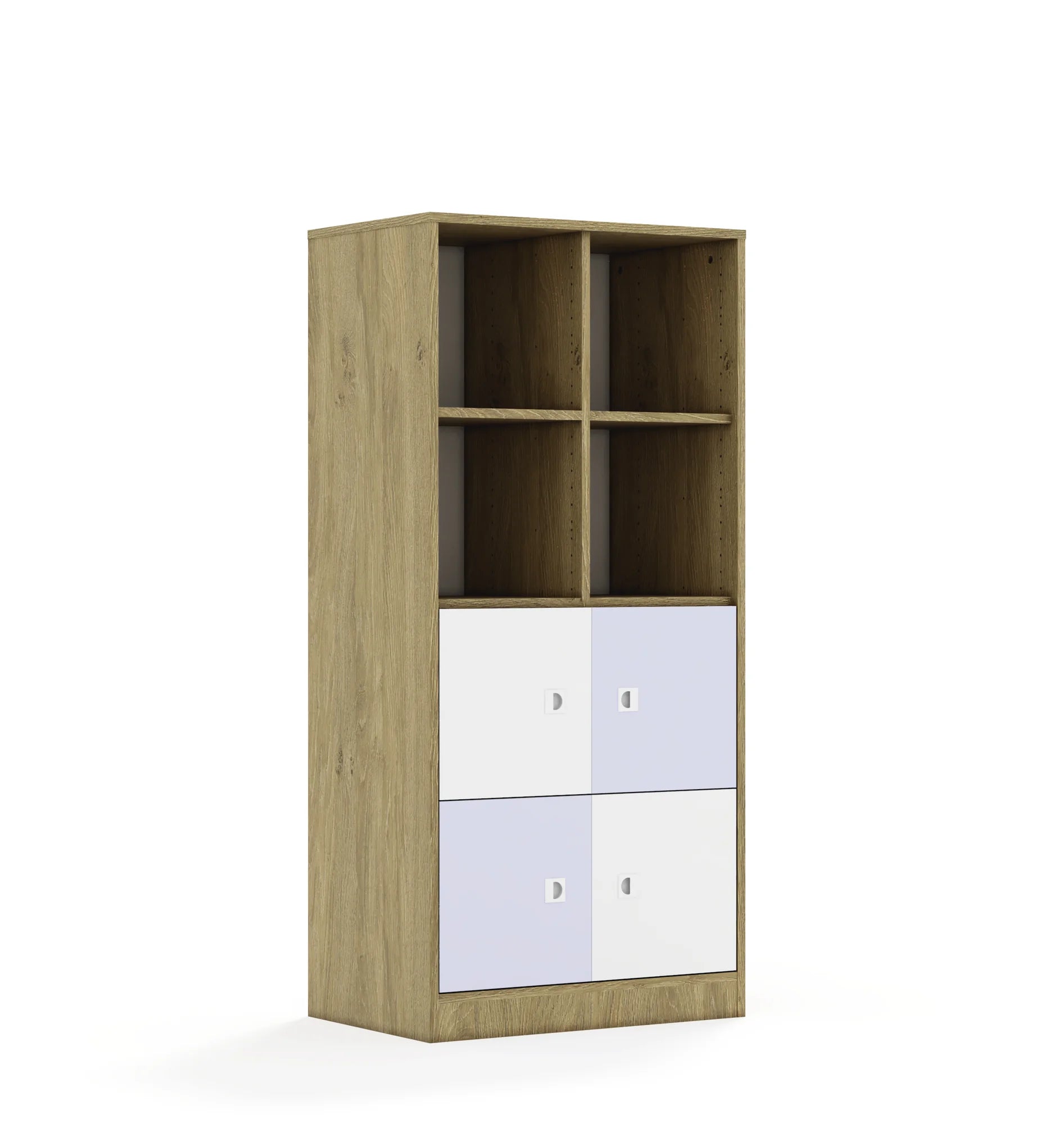 Regał BLOX 70 4PP 4F1 706x466x1517 – dąb / biały/pastelowy fioletowy