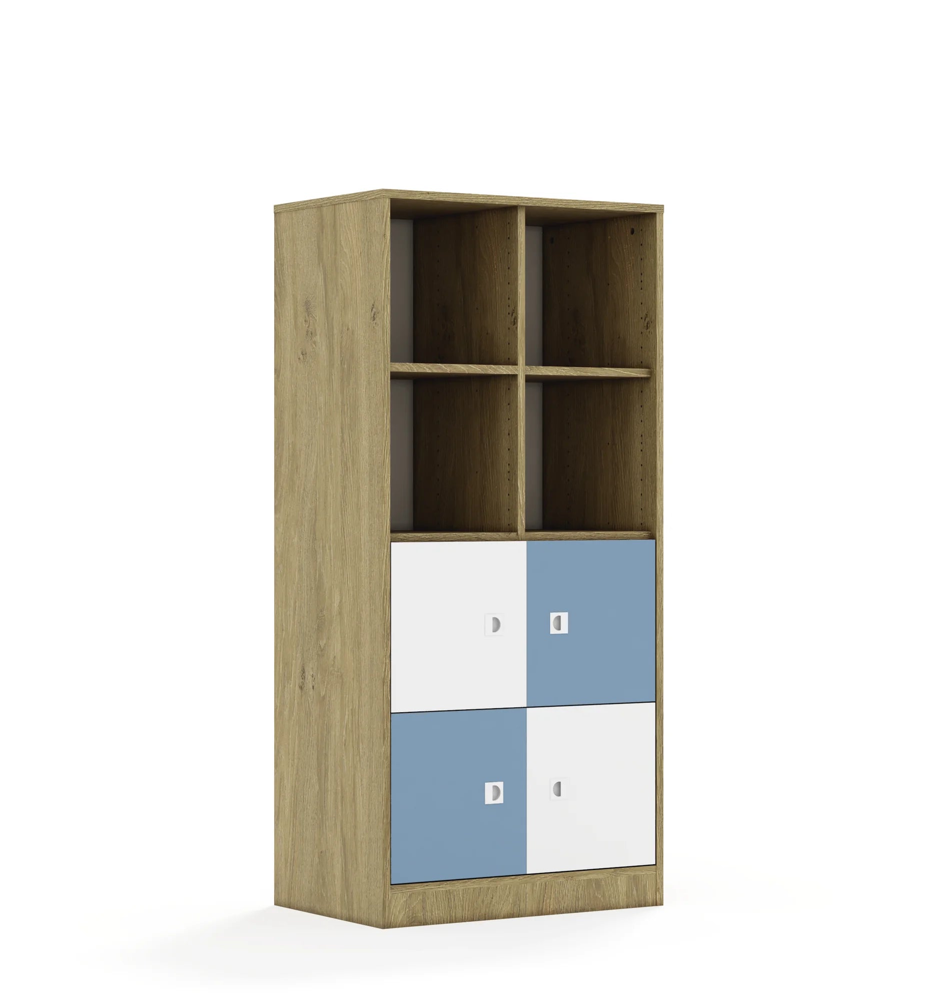 Regał BLOX 70 4PP 4F1 706x466x1517 – dąb / biały/pastelowy niebieski