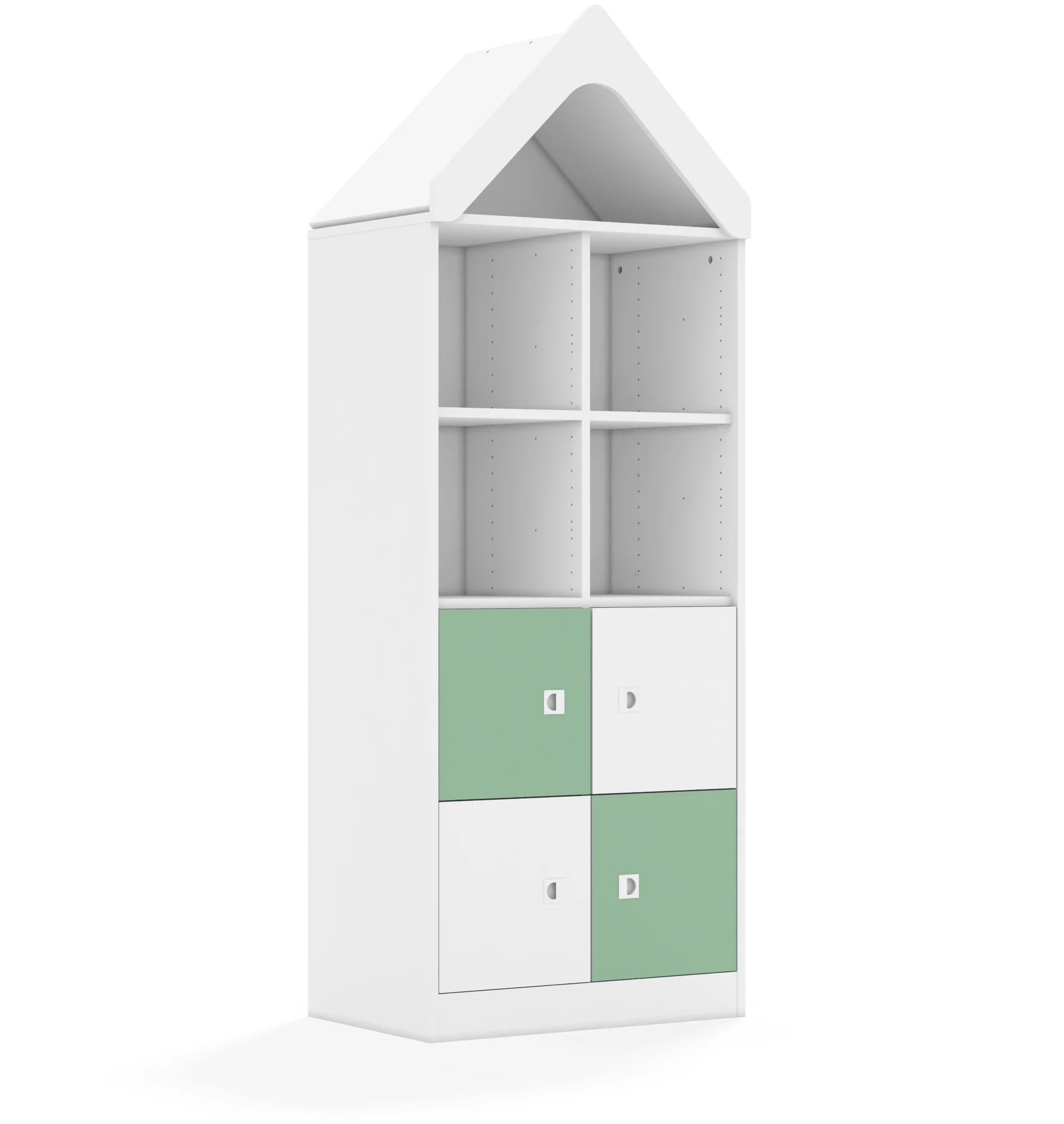 Regał BLOX 70 4PP 4F1 z daszkiem 706x466x1927 – biały / biały/pastelowy zielony