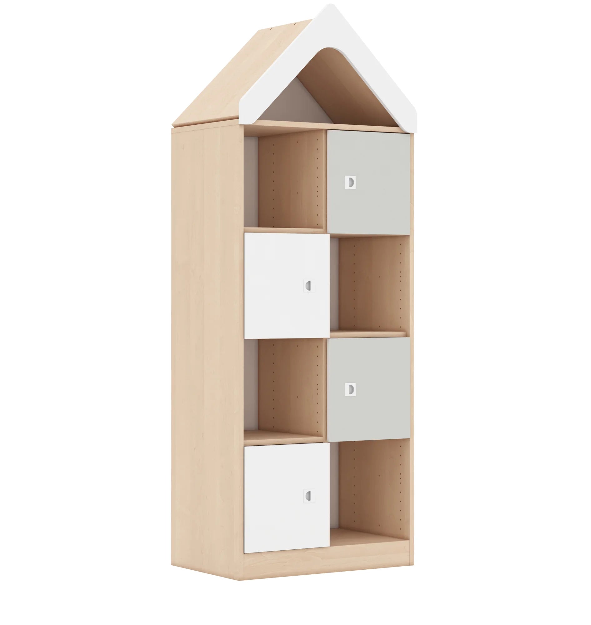 Regał BLOX 70 4PP 4F1 z daszkiem 706x466x1927 – brzoza / biały/jasny szary