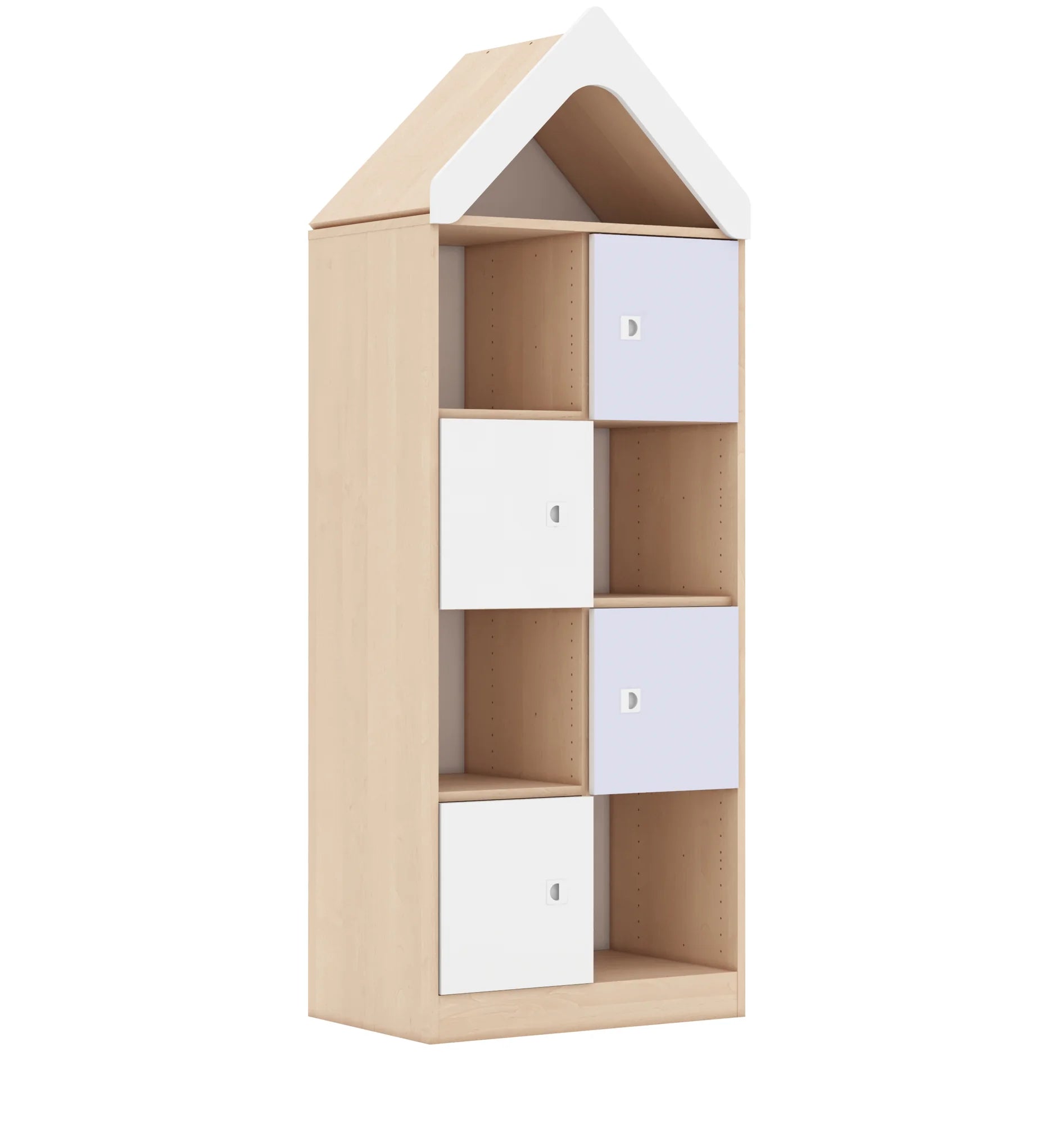 Regał BLOX 70 4PP 4F1 z daszkiem 706x466x1927 – brzoza / biały/pastelowy fioletowy