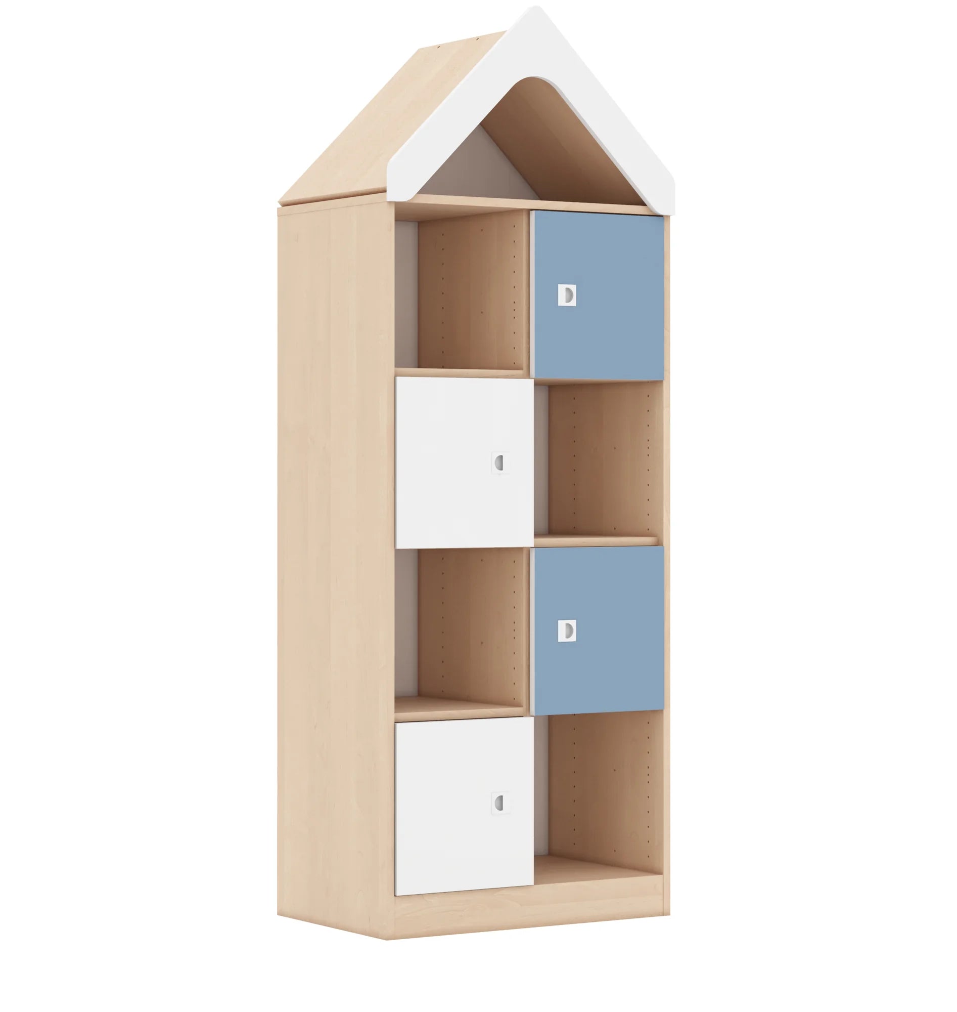 Regał BLOX 70 4PP 4F1 z daszkiem 706x466x1927 – brzoza / biały/pastelowy niebieski