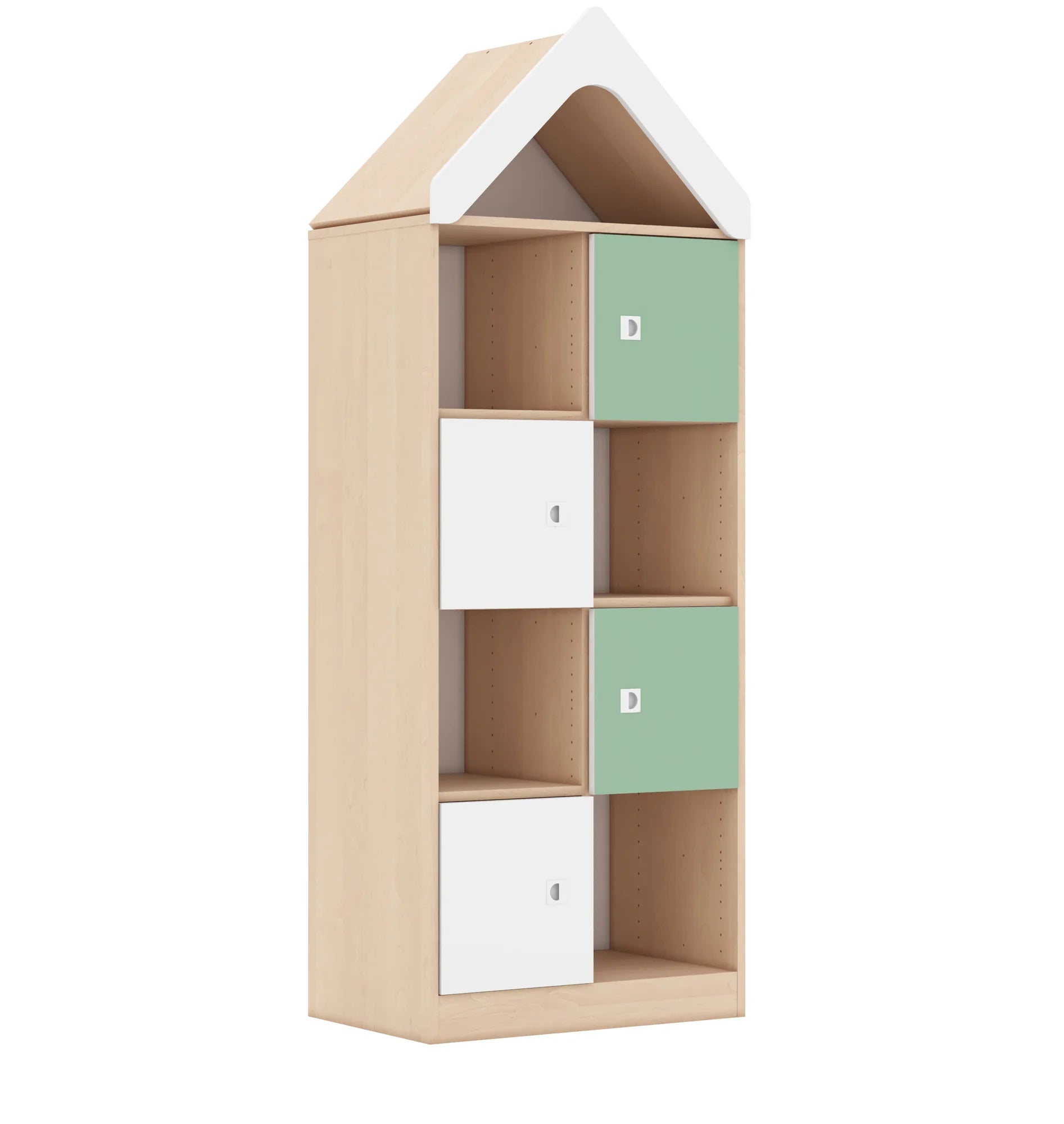 Regał BLOX 70 4PP 4F1 z daszkiem 706x466x1927 – brzoza / biały/pastelowy zielony