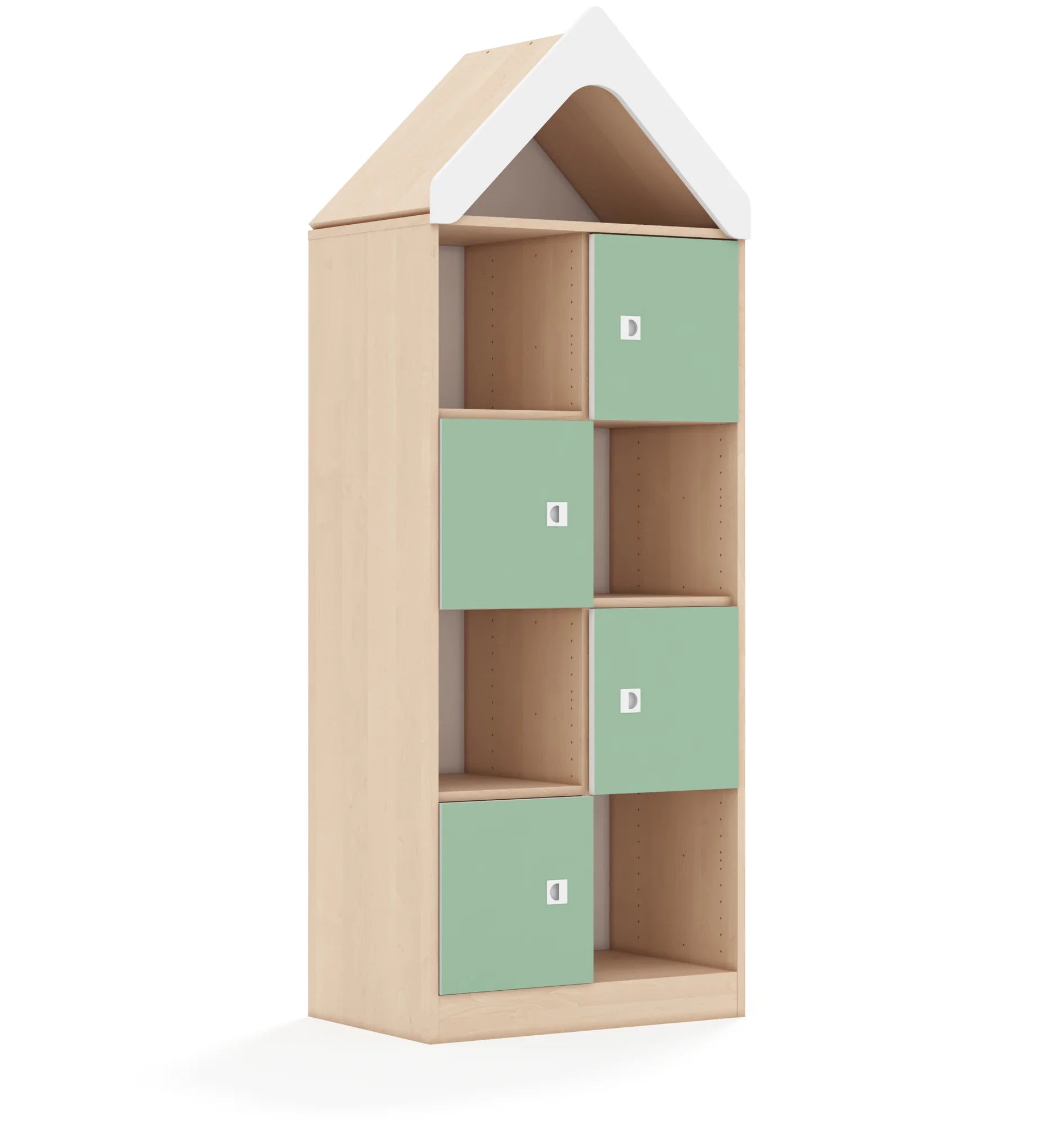 Regał BLOX 70 4PP 4F1 z daszkiem 706x466x1927 – brzoza / pastelowy zielony