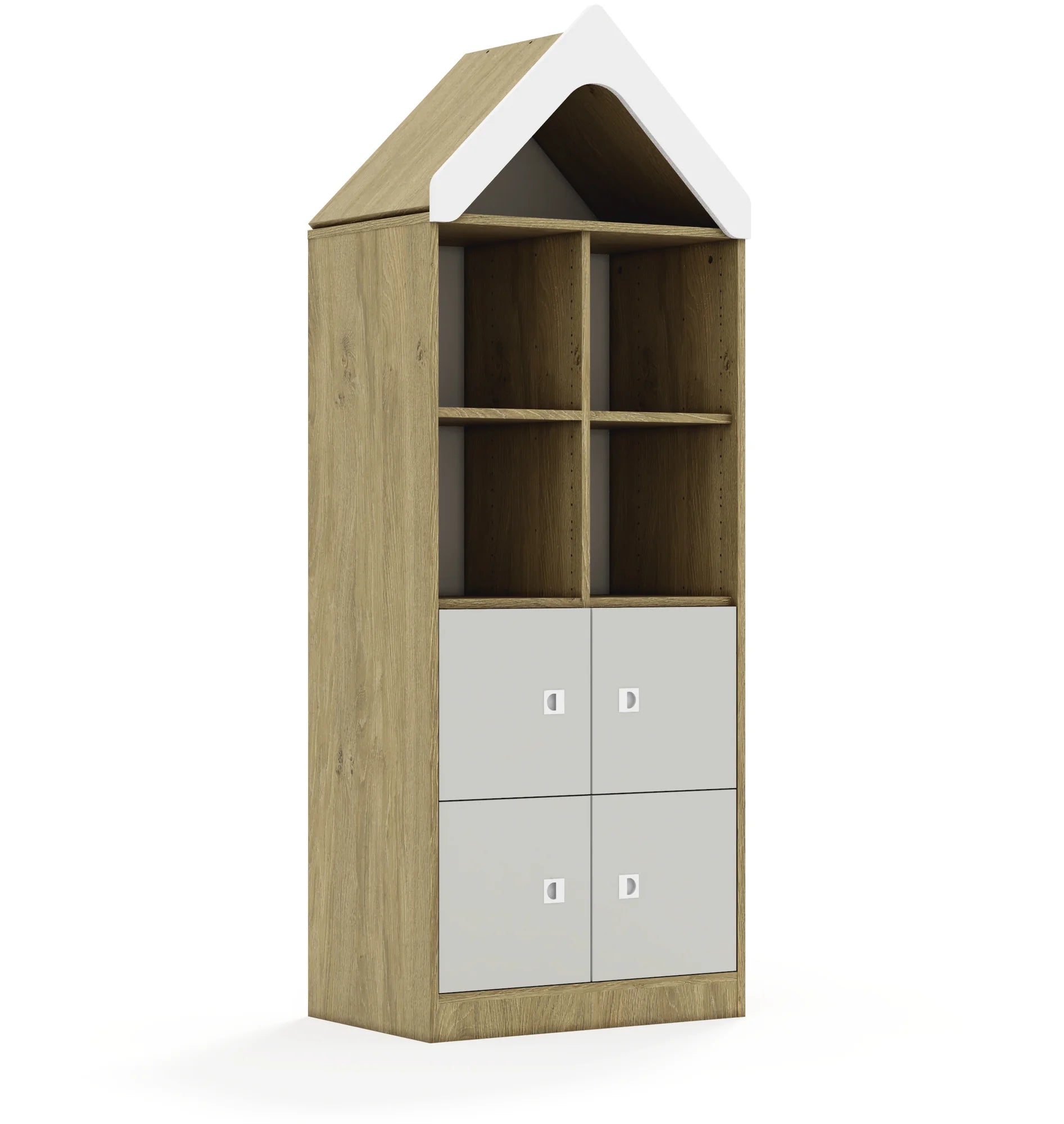 Regał BLOX 70 4PP 4F1 z daszkiem 706x466x1927 – dąb / jasny szary