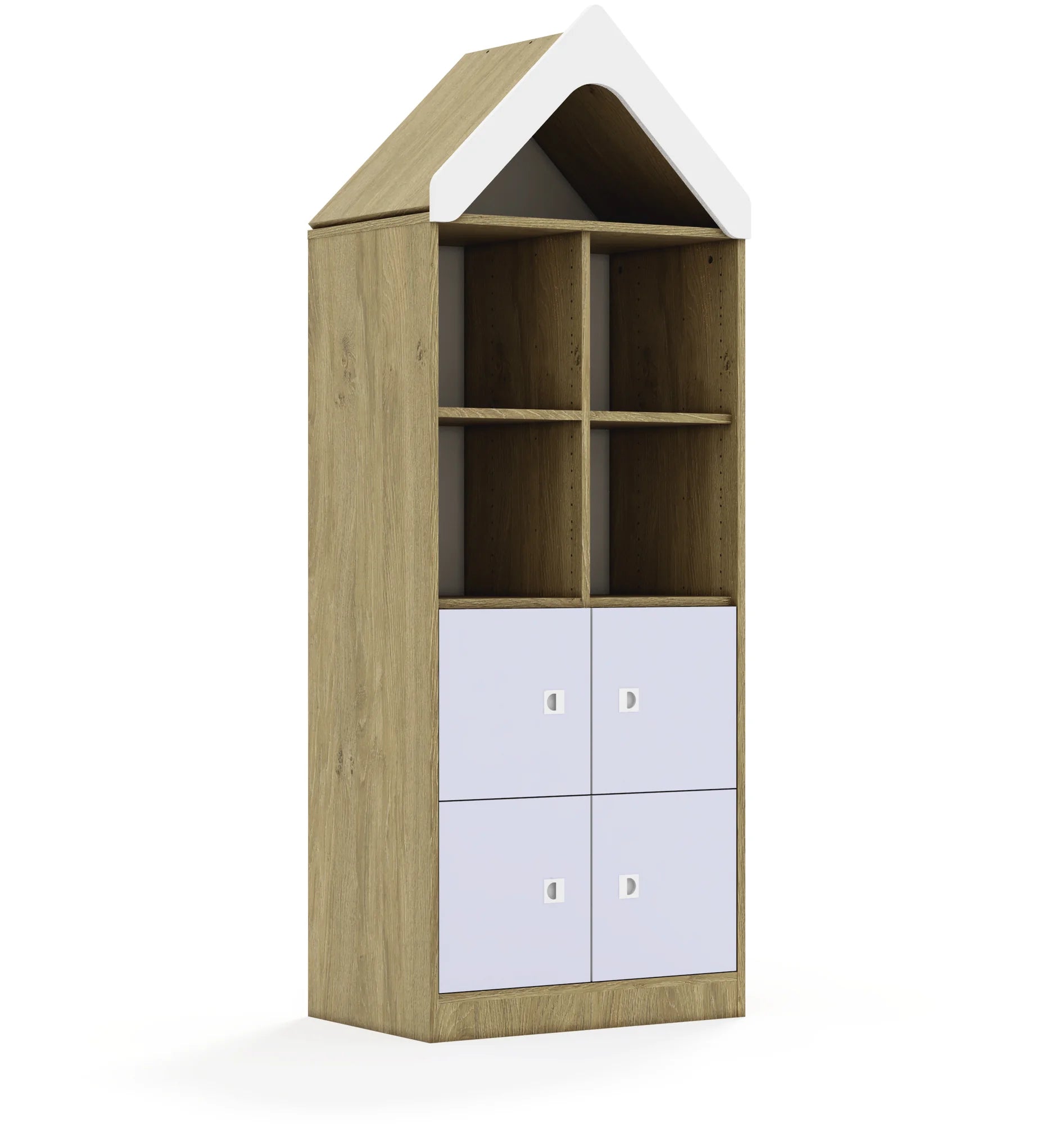 Regał BLOX 70 4PP 4F1 z daszkiem 706x466x1927 – dąb / pastelowy fioletowy