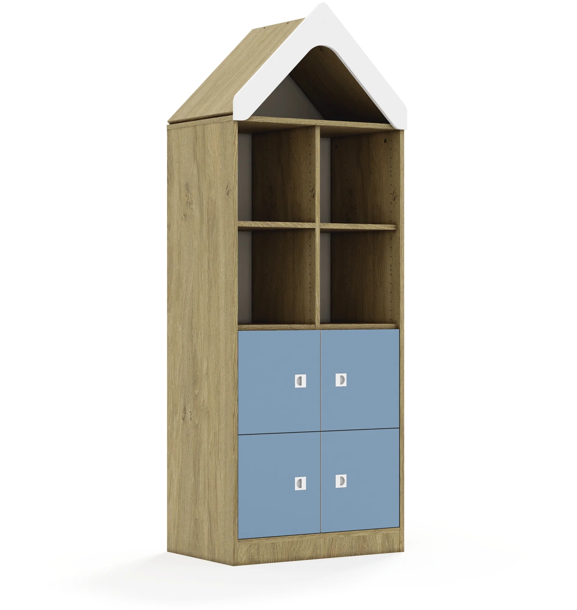 Regał BLOX 70 4PP 4F1 z daszkiem 706x466x1927 – dąb / pastelowy niebieski