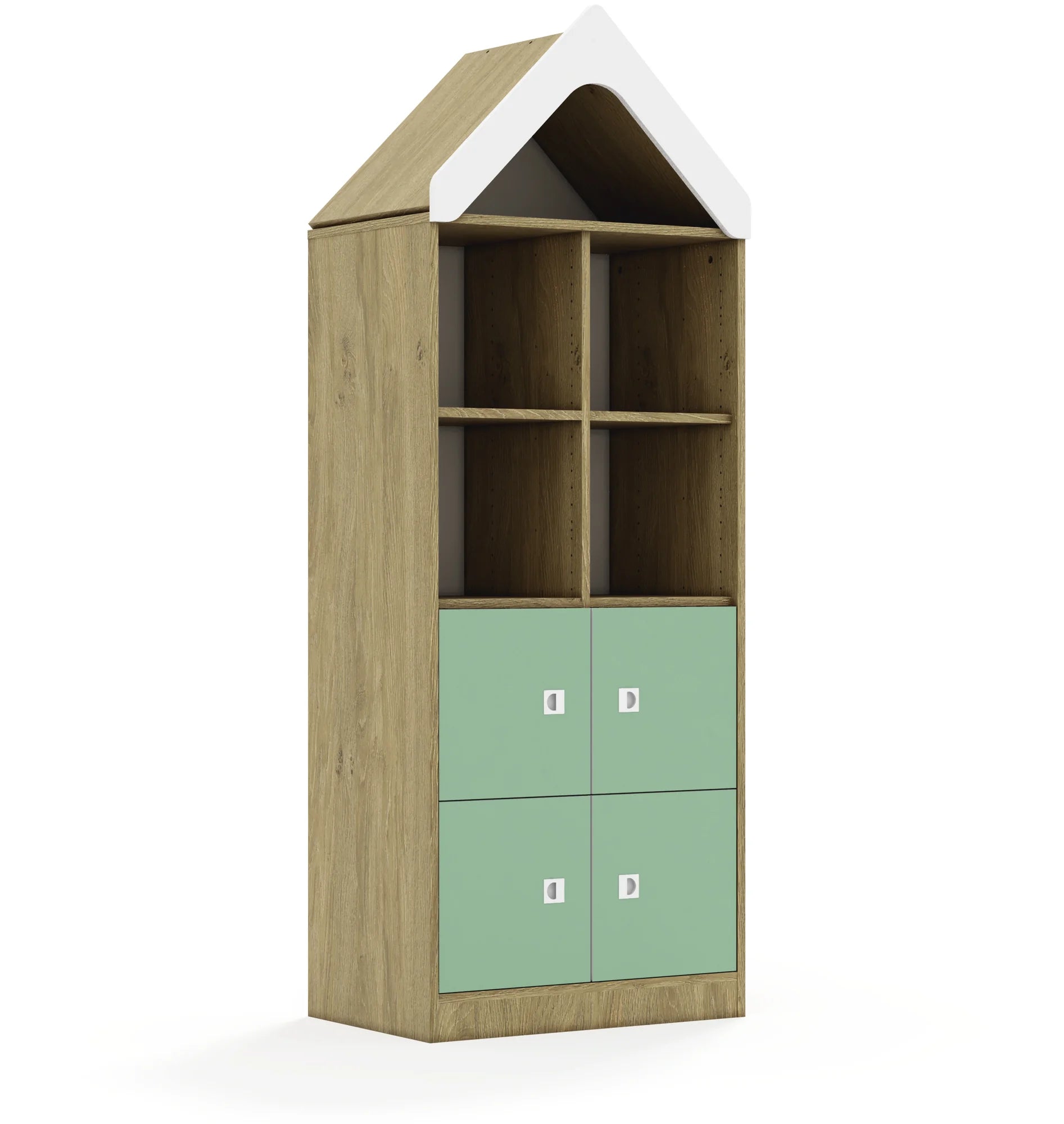 Regał BLOX 70 4PP 4F1 z daszkiem 706x466x1927 – dąb / pastelowy zielony