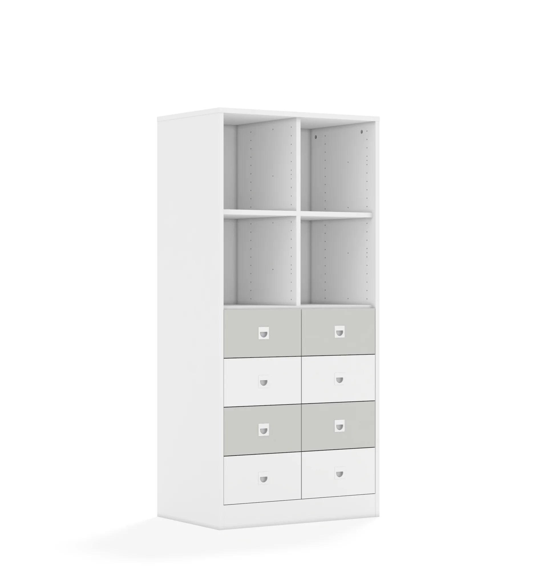 Regał BLOX 70 4PP 8SB 706x466x1517 – biały / biały/jasny szary
