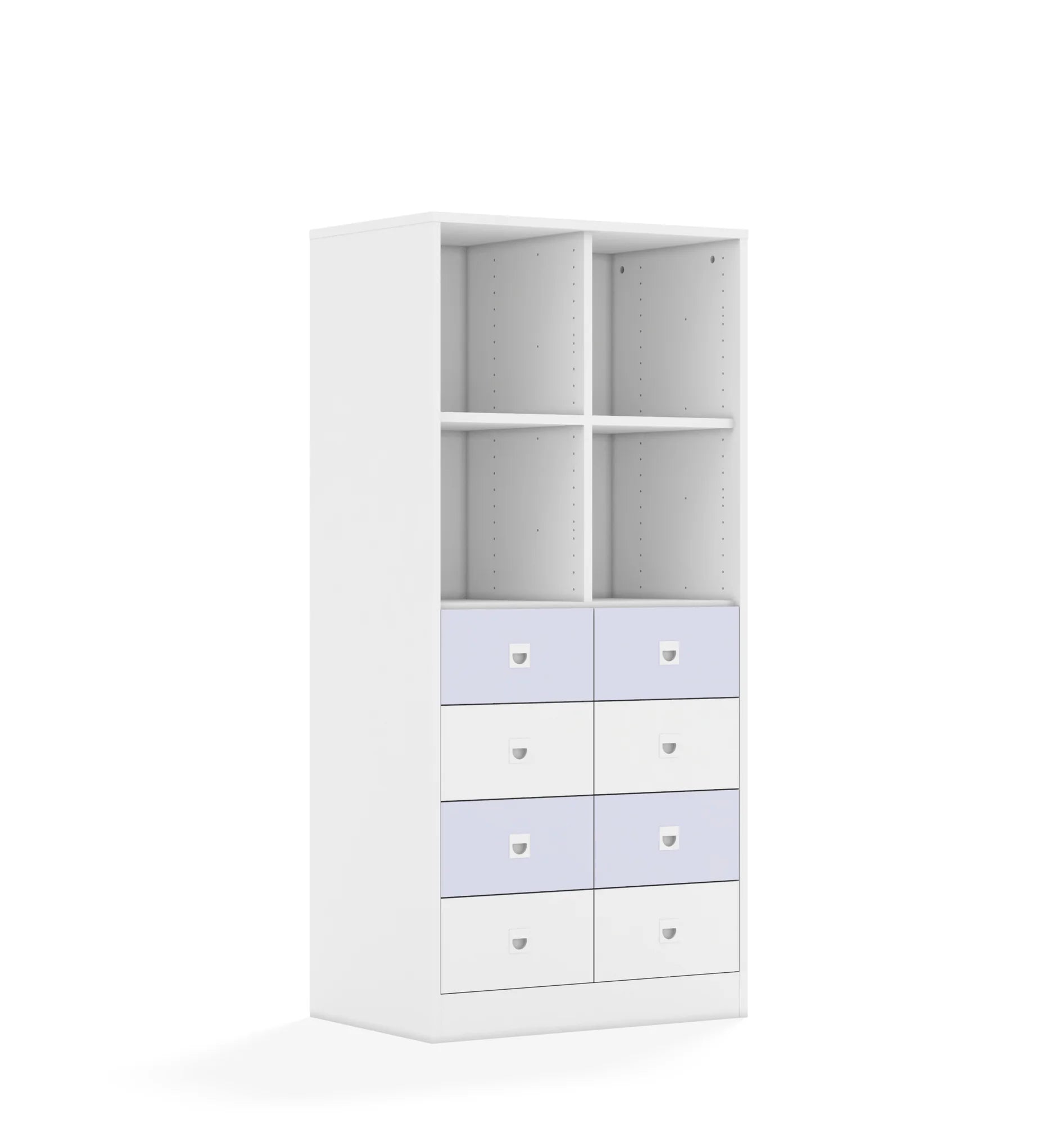 Regał BLOX 70 4PP 8SB 706x466x1517 – biały / biały/pastelowy fioletowy