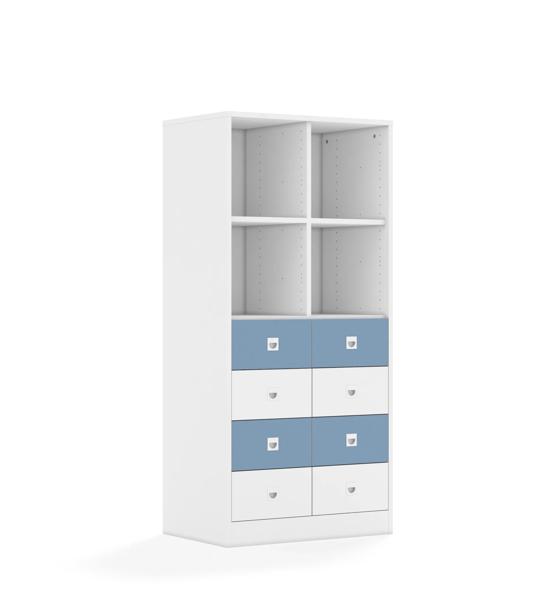 Regał BLOX 70 4PP 8SB 706x466x1517 – biały / biały/pastelowy niebieski
