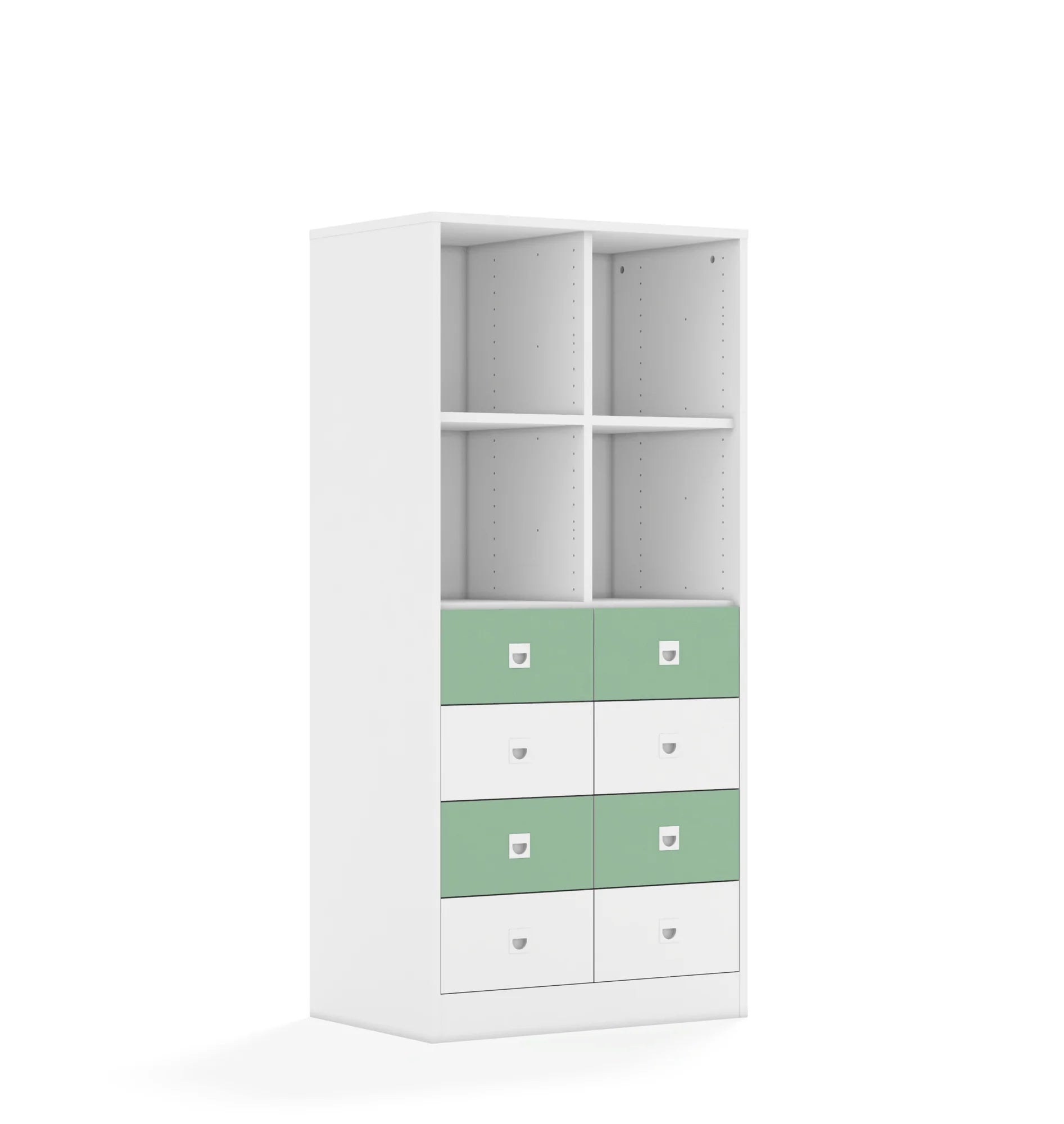Regał BLOX 70 4PP 8SB 706x466x1517 – biały / biały/pastelowy zielony