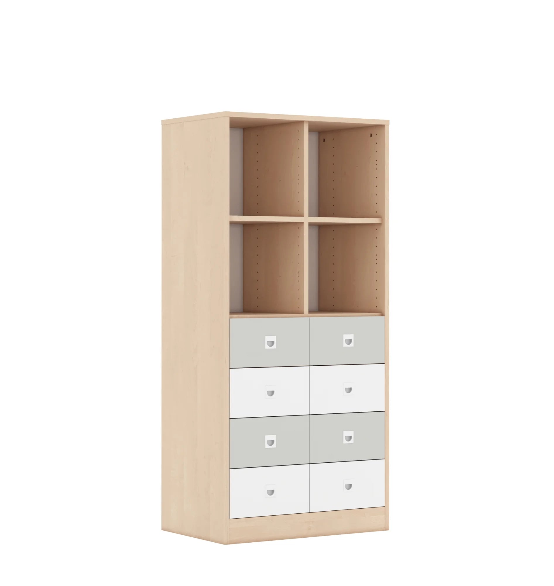 Regał BLOX 70 4PP 8SB 706x466x1517 – brzoza / biały/jasny szary