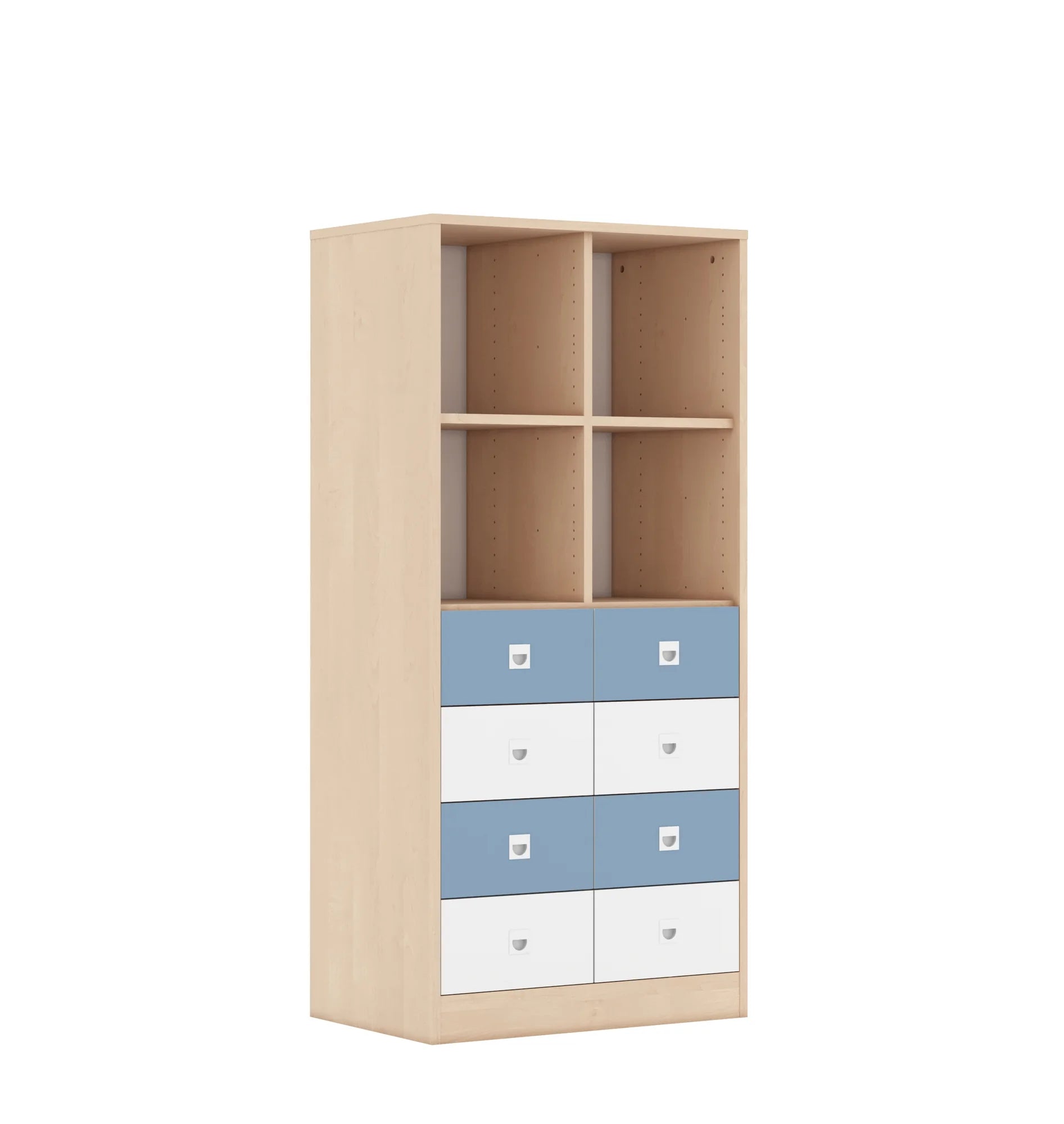 Regał BLOX 70 4PP 8SB 706x466x1517 – brzoza / biały/pastelowy niebieski