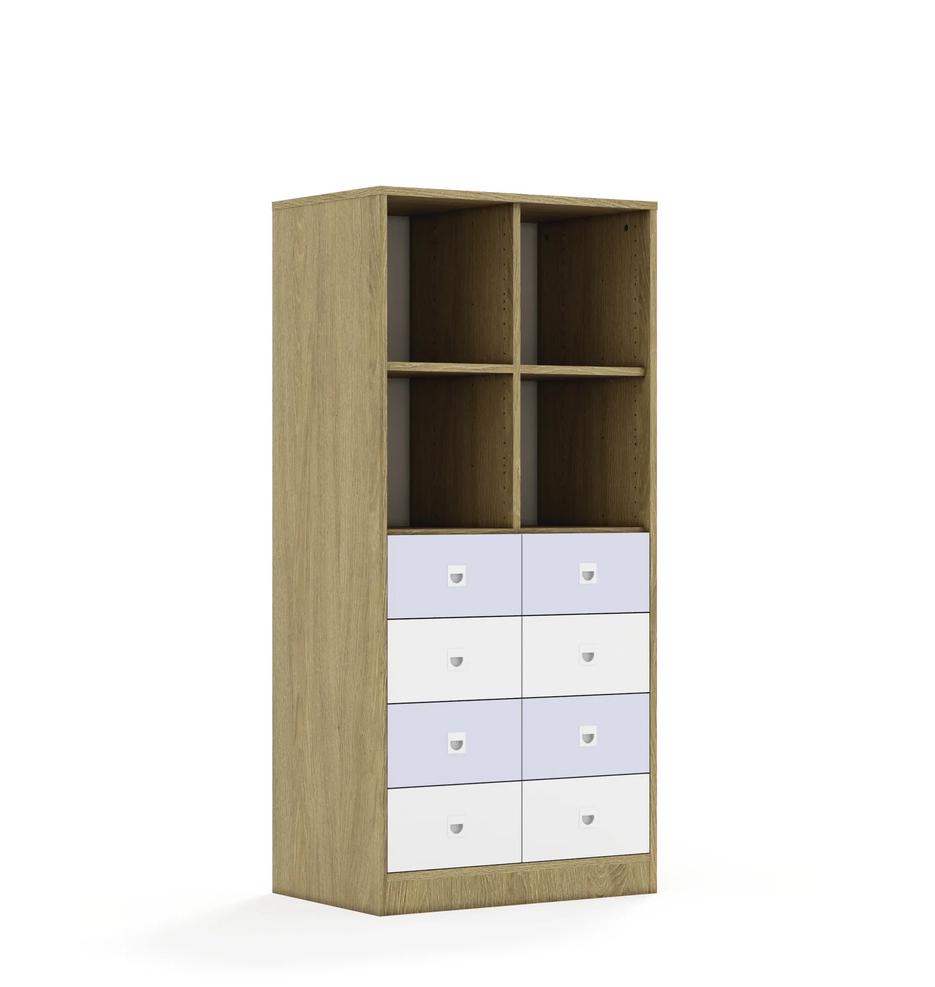 Regał BLOX 70 4PP 8SB 706x466x1517 – dąb / biały/pastelowy fioletowy