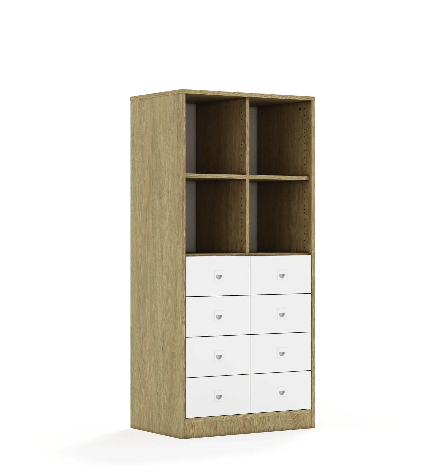 Regał BLOX 70 4PP 8SB 706x466x1517 – dąb / biały