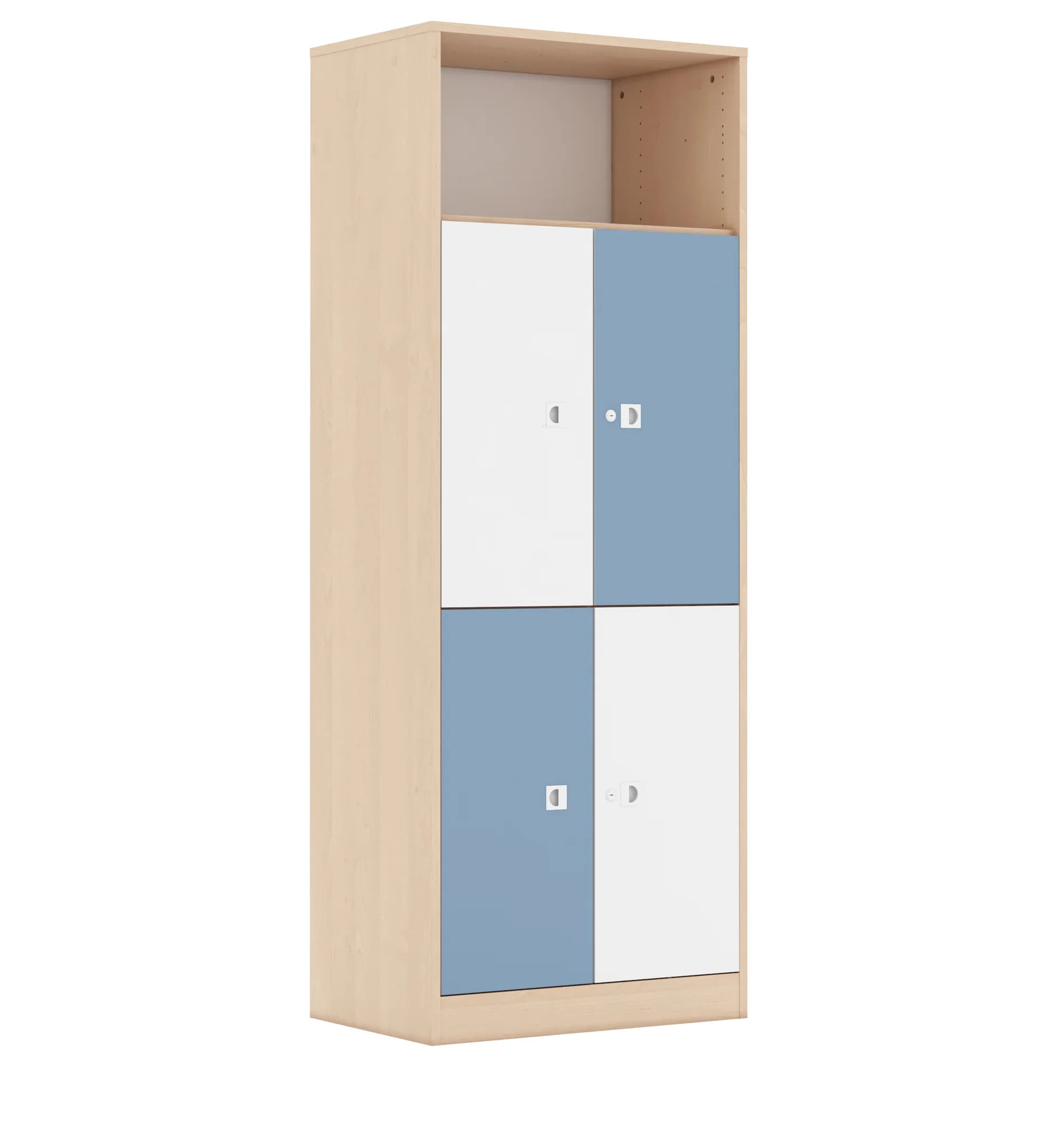 Regał BLOX 70 5P 4F2 706x466x1869 – brzoza / biały/pastelowy niebieski