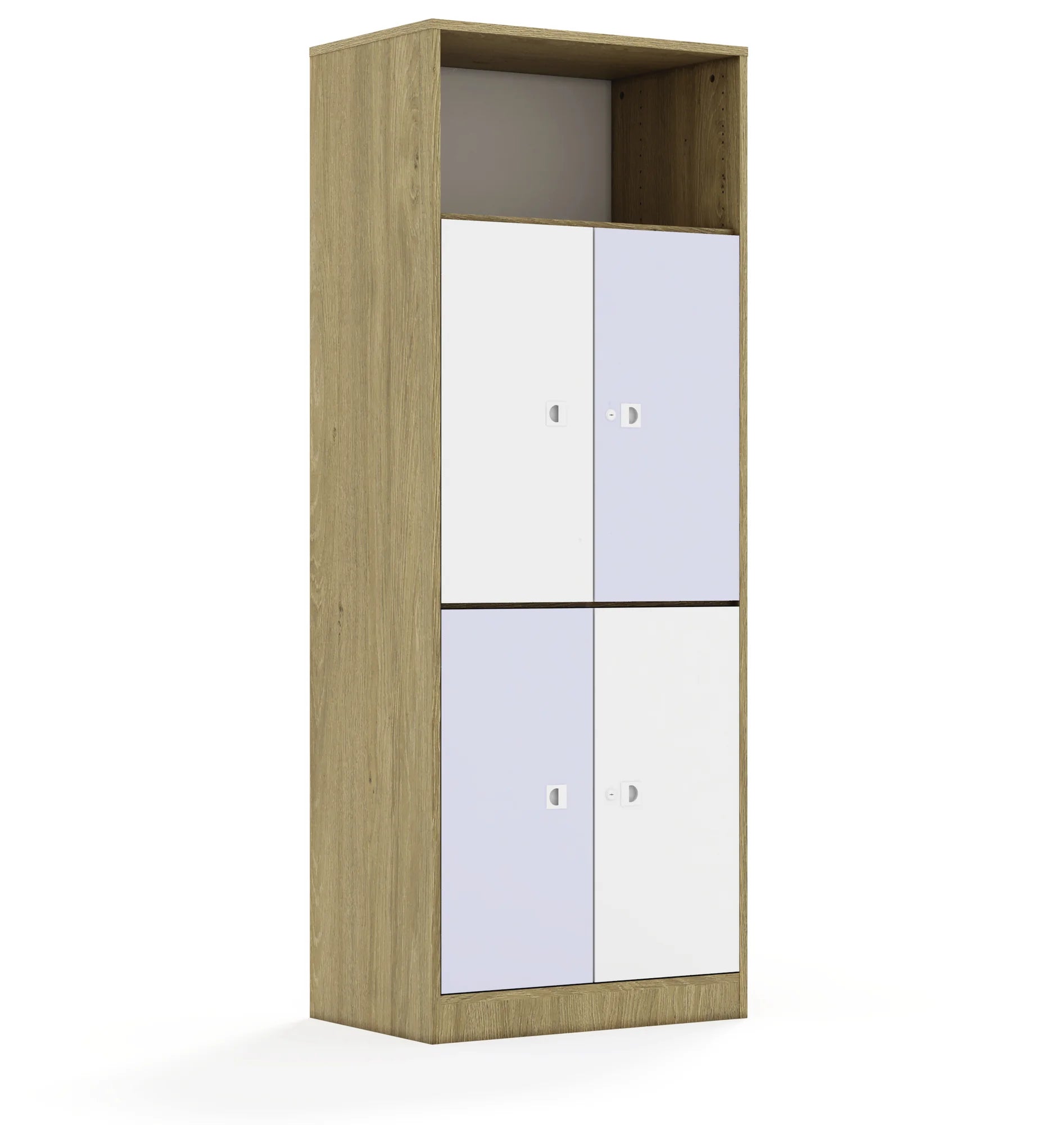 Regał BLOX 70 5P 4F2 706x466x1869 – dąb / biały/pastelowy fioletowy