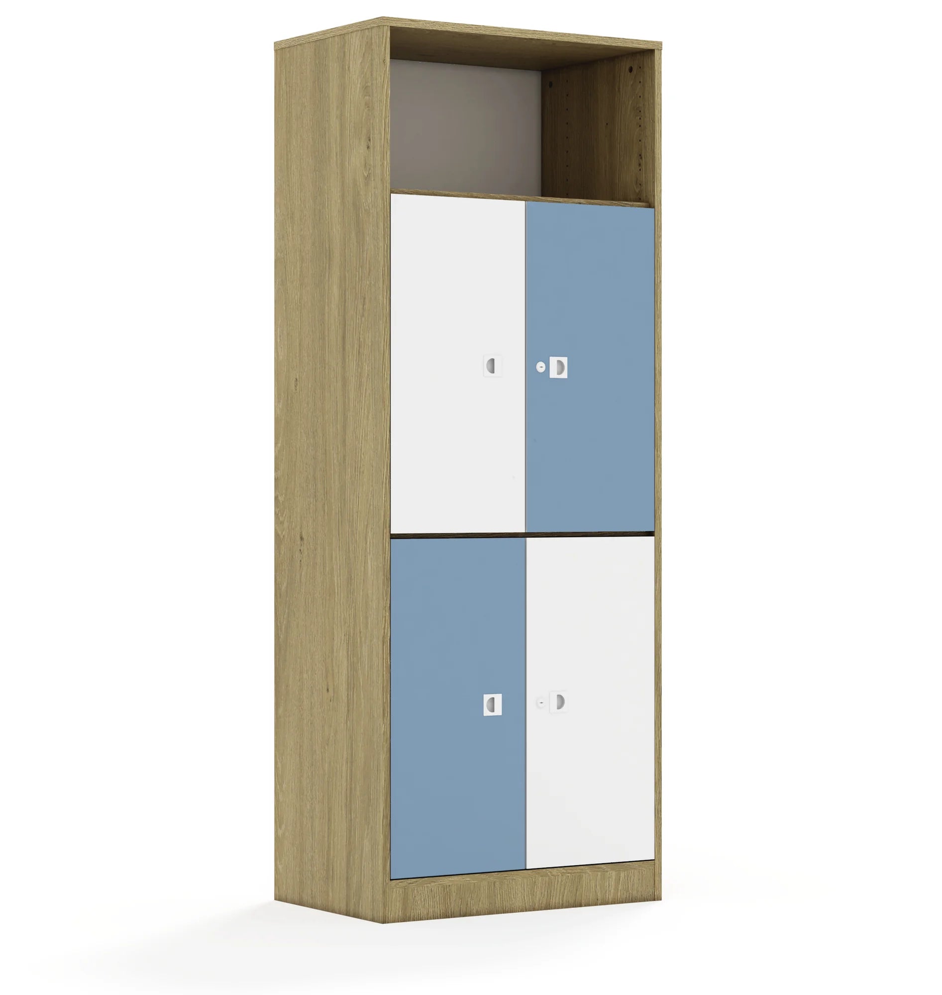 Regał BLOX 70 5P 4F2 706x466x1869 – dąb / biały/pastelowy niebieski