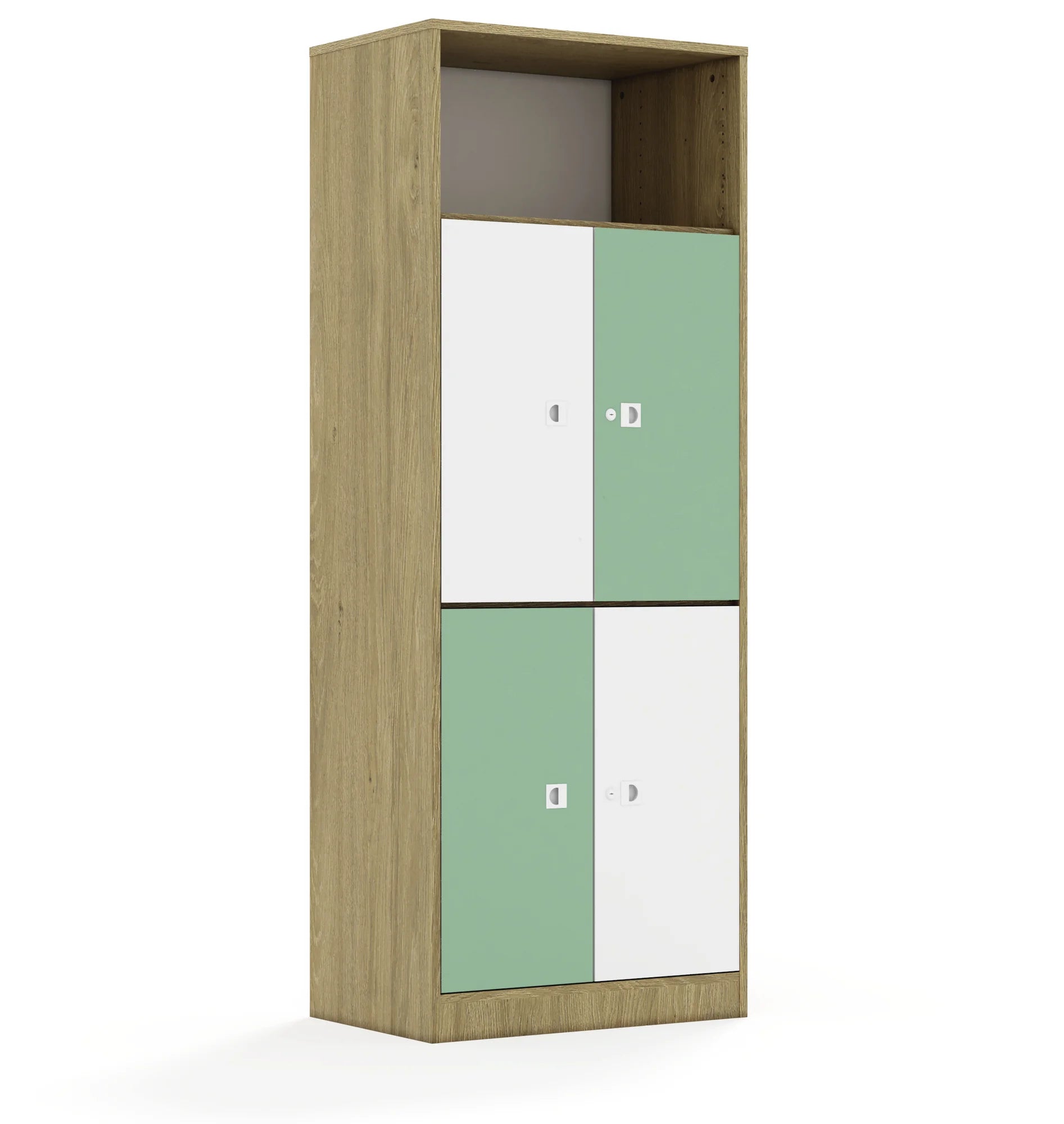 Regał BLOX 70 5P 4F2 706x466x1869 – dąb / biały/pastelowy zielony