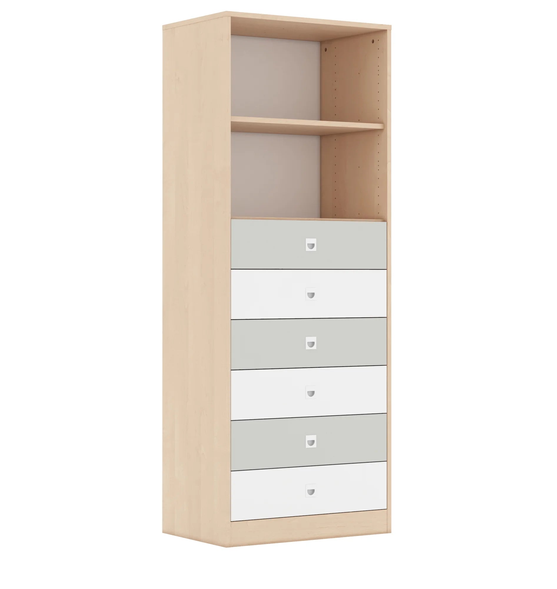 Regał BLOX 70 5P 6S 706x466x1869 – brzoza / biały/jasny szary