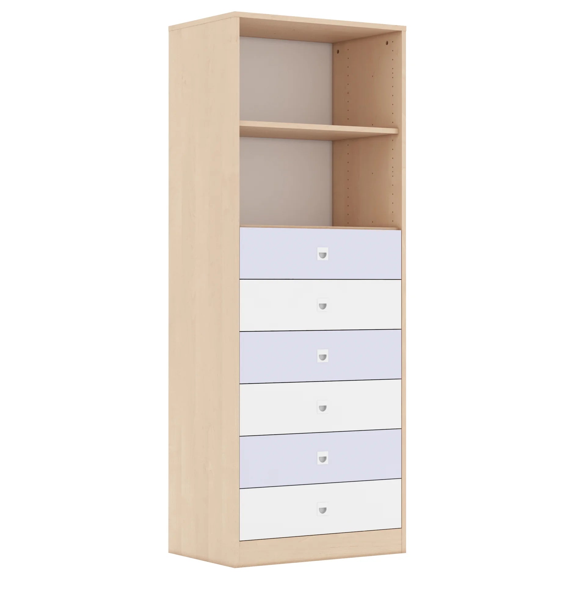Regał BLOX 70 5P 6S 706x466x1869 – brzoza / biały/pastelowy fioletowy