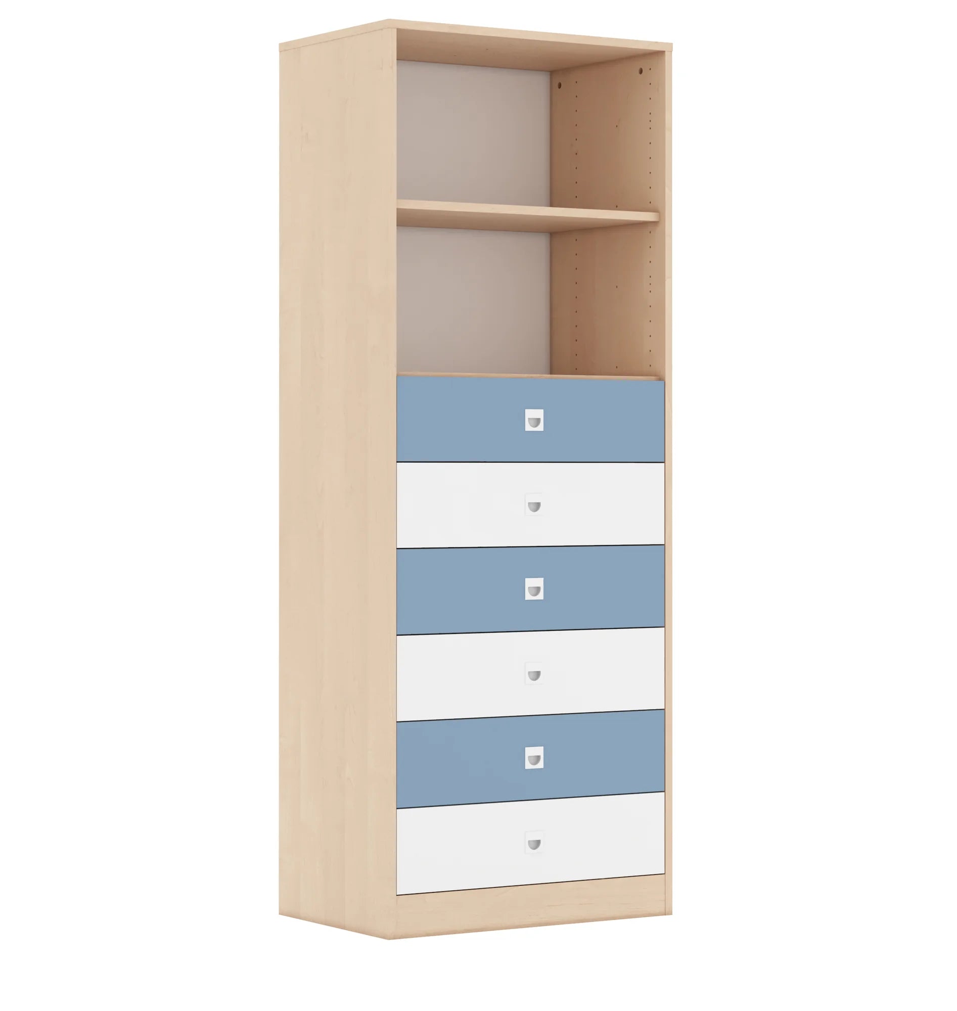 Regał BLOX 70 5P 6S 706x466x1869 – brzoza / biały/pastelowy niebieski