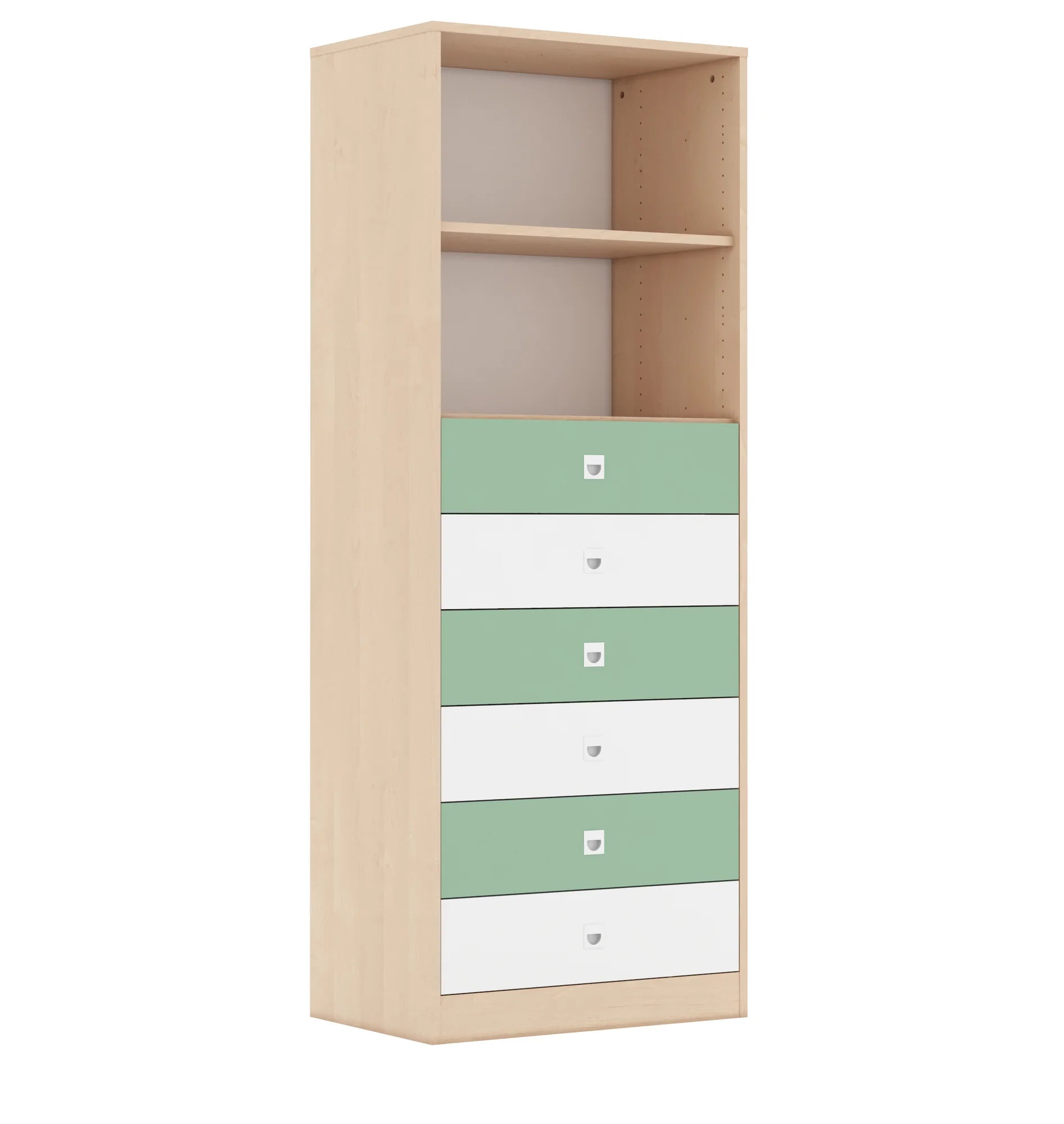 Regał BLOX 70 5P 6S 706x466x1869 – brzoza / biały/pastelowy zielony