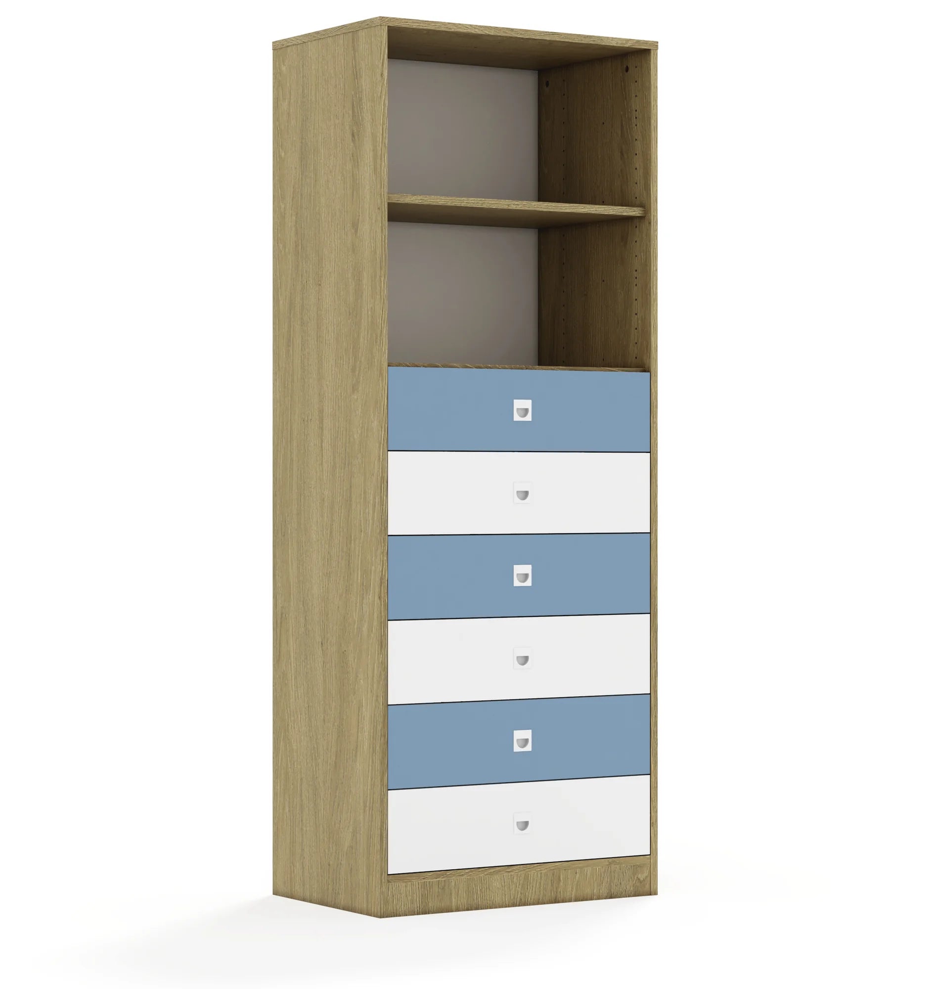 Regał BLOX 70 5P 6S 706x466x1869 – dąb / biały/pastelowy niebieski