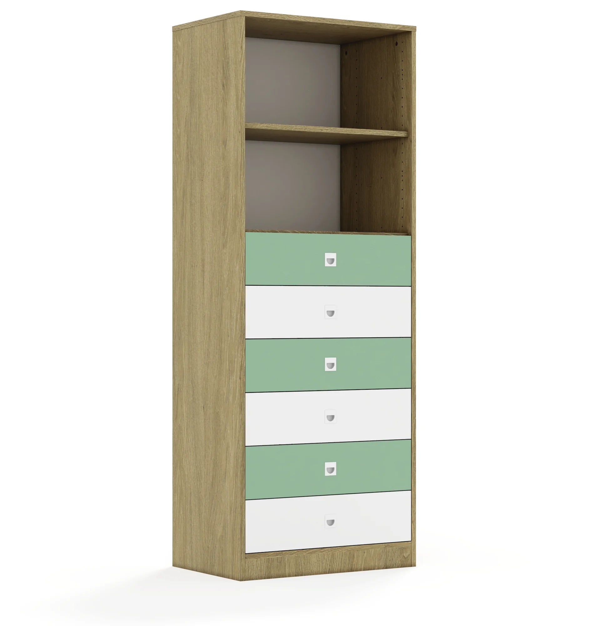 Regał BLOX 70 5P 6S 706x466x1869 – dąb / biały/pastelowy zielony