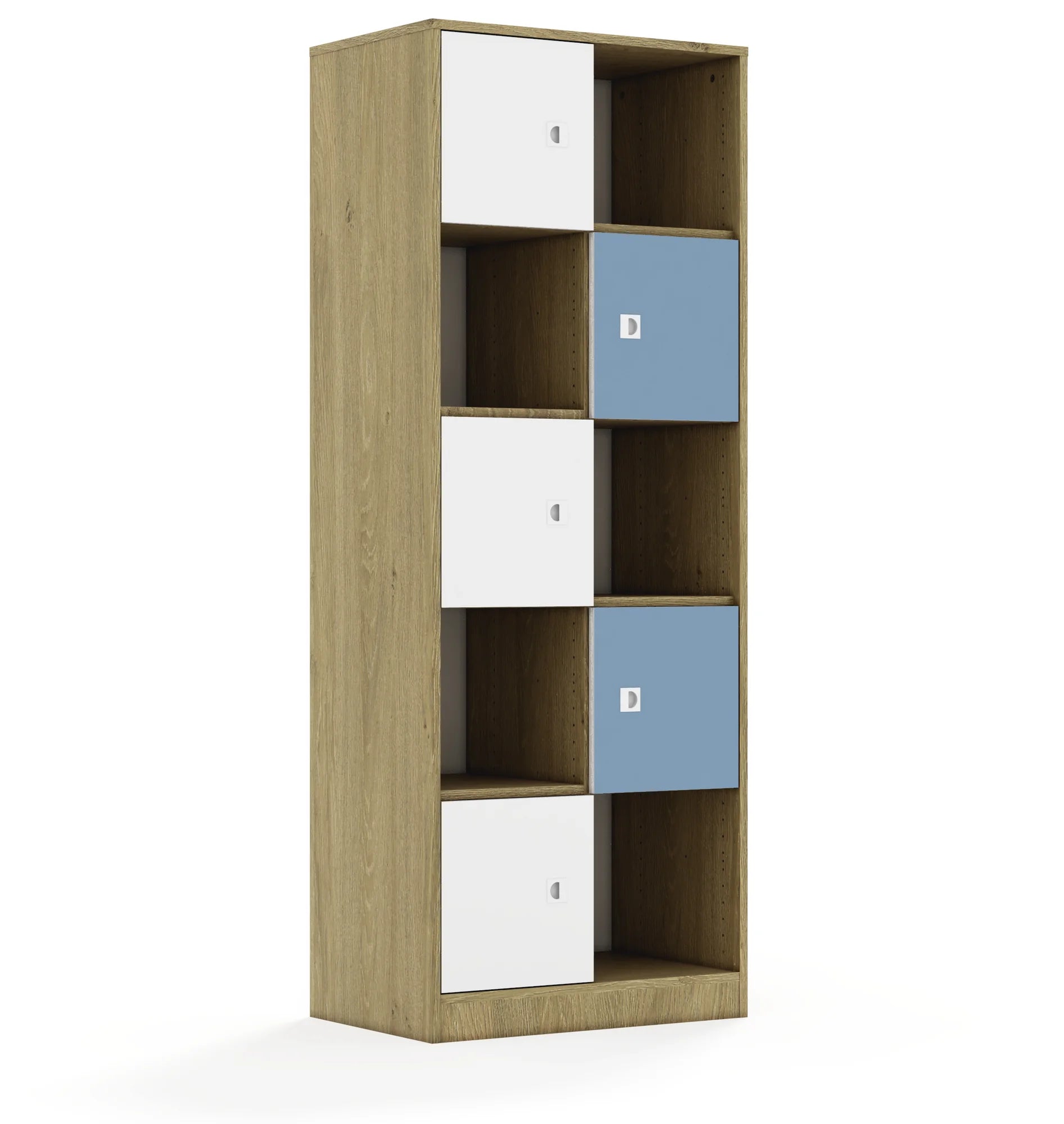 Regał BLOX 70 5PP 5F1 706x466x1869 – dąb / biały/pastelowy niebieski