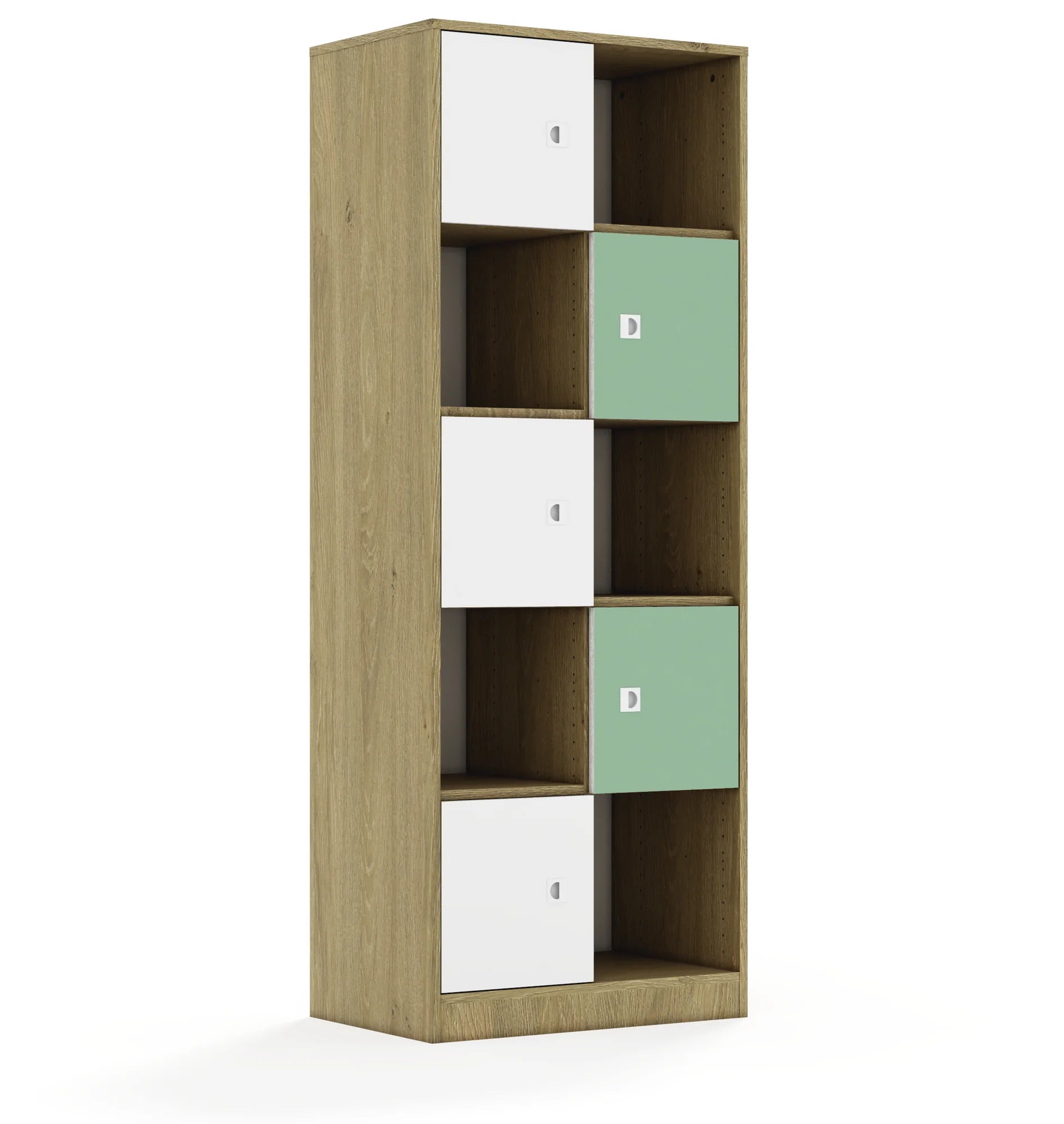 Regał BLOX 70 5PP 5F1 706x466x1869 – dąb / biały/pastelowy zielony