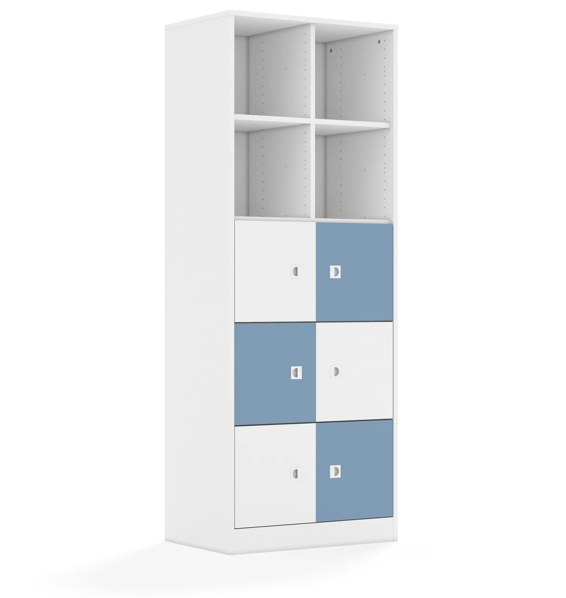 Regał BLOX 70 5PP 6F1 706x466x1869 – biały / biały/pastelowy niebieski