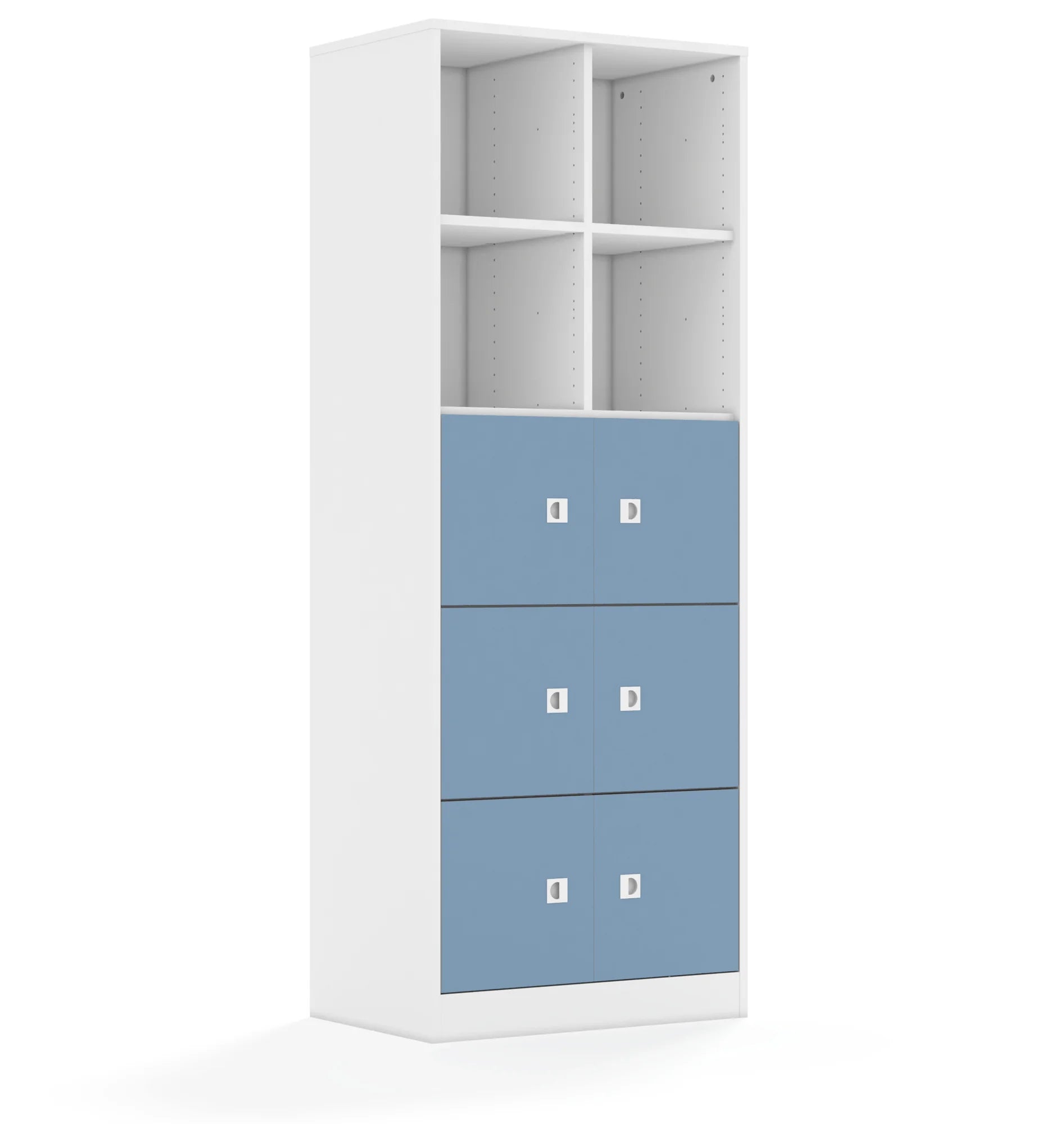 Regał BLOX 70 5PP 6F1 706x466x1869 – biały / pastelowy niebieski