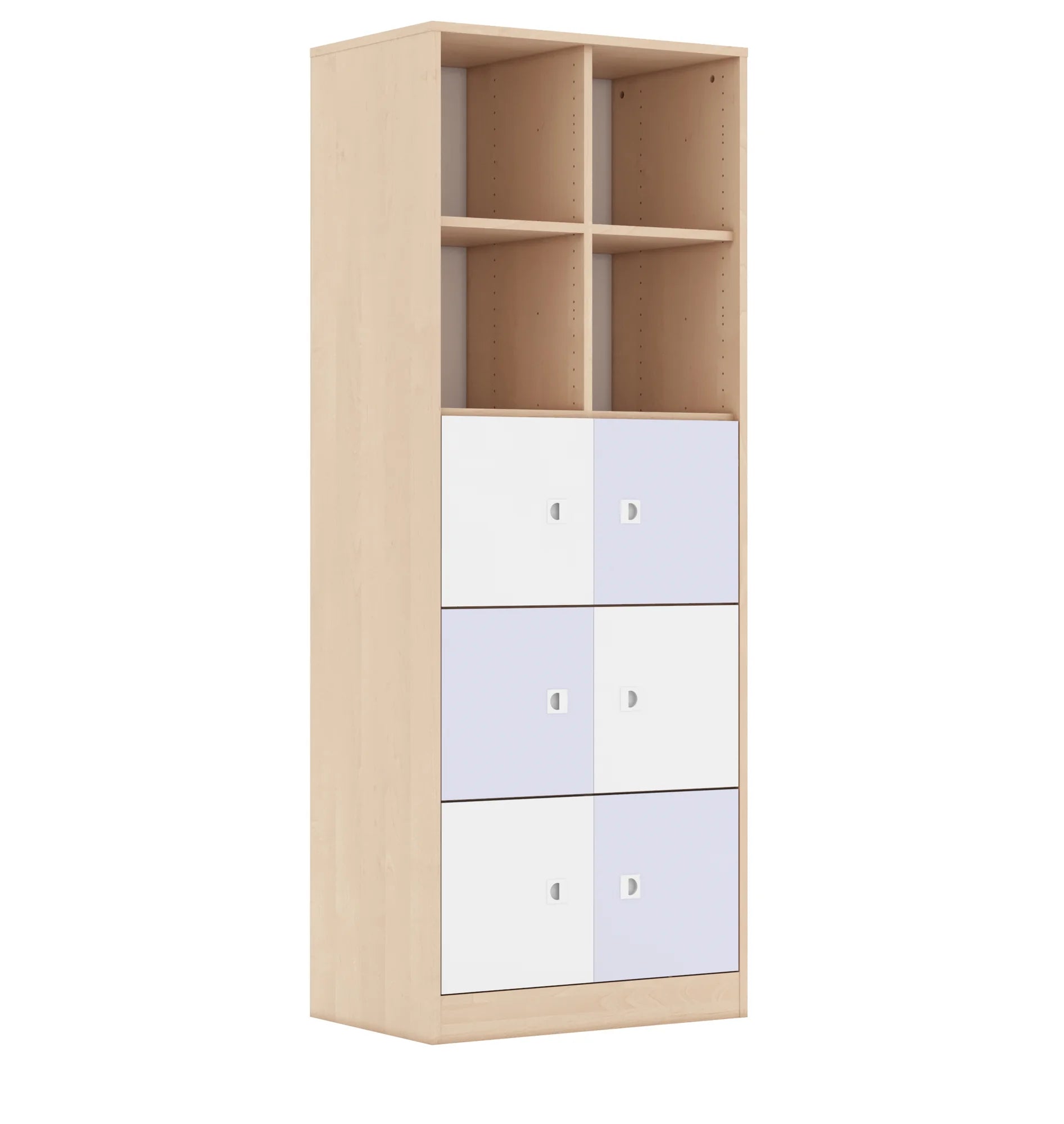 Regał BLOX 70 5PP 6F1 706x466x1869 – brzoza / biały/pastelowy fioletowy