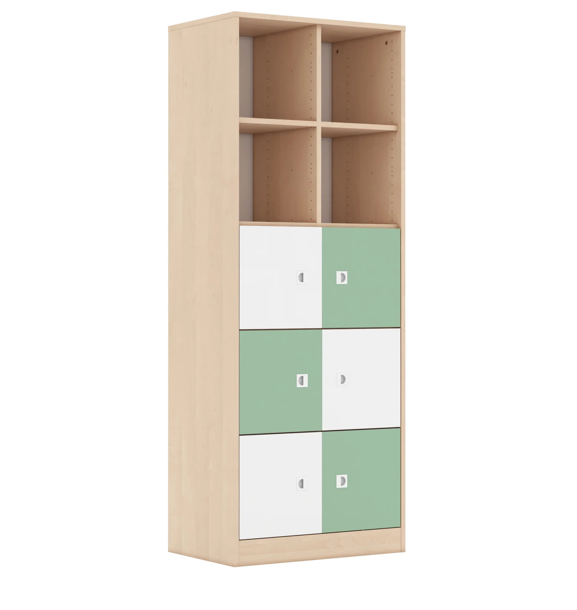 Regał BLOX 70 5PP 6F1 706x466x1869 – brzoza / biały/pastelowy zielony