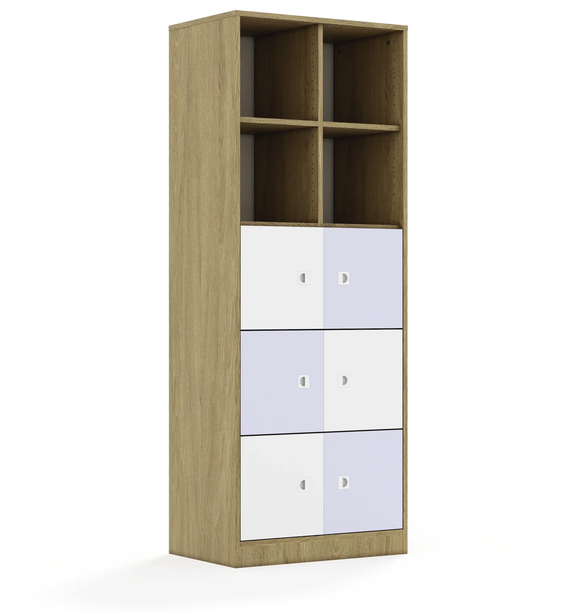 Regał BLOX 70 5PP 6F1 706x466x1869 – dąb / biały/pastelowy fioletowy