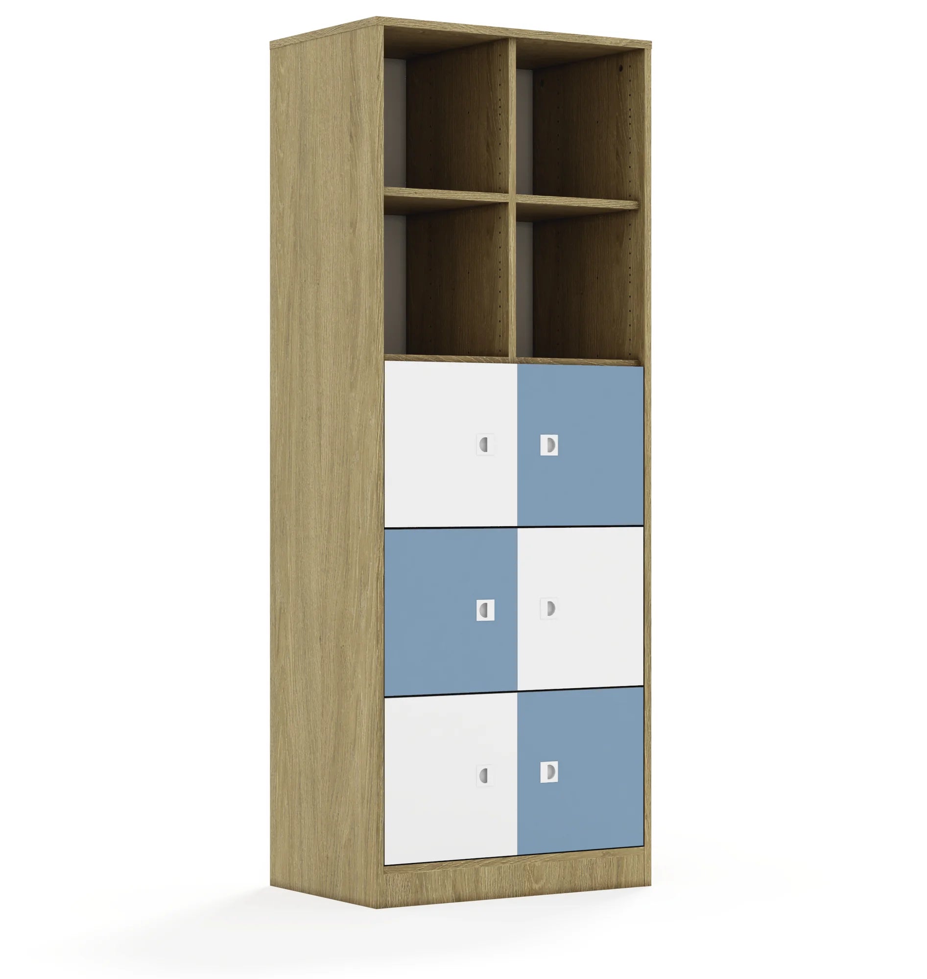 Regał BLOX 70 5PP 6F1 706x466x1869 – dąb / biały/pastelowy niebieski