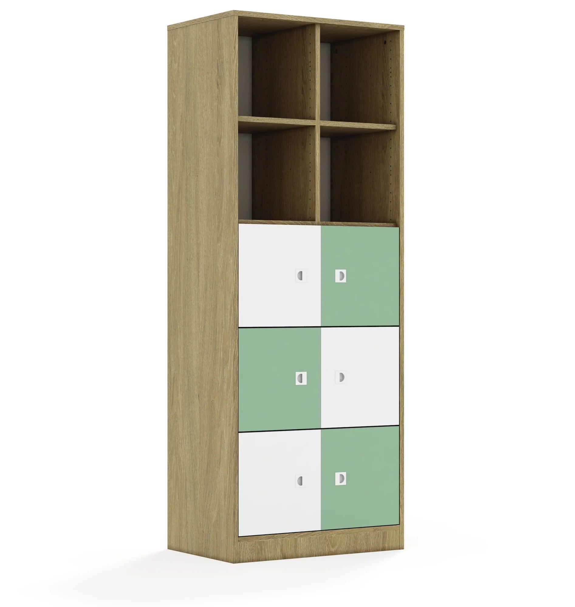 Regał BLOX 70 5PP 6F1 706x466x1869 – dąb / biały/pastelowy zielony