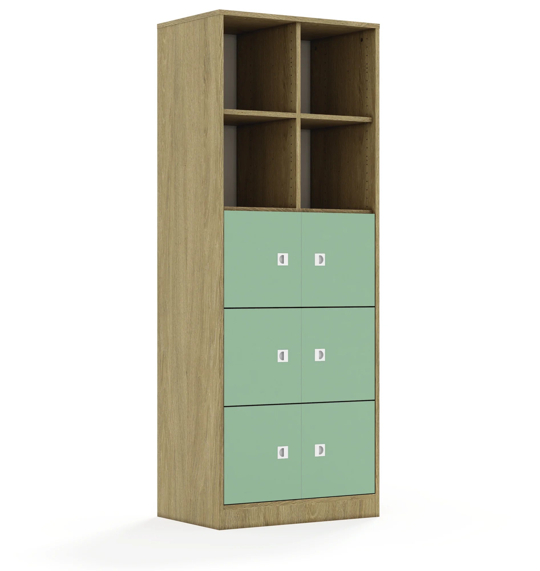 Regał BLOX 70 5PP 6F1 706x466x1869 – dąb / pastelowy zielony