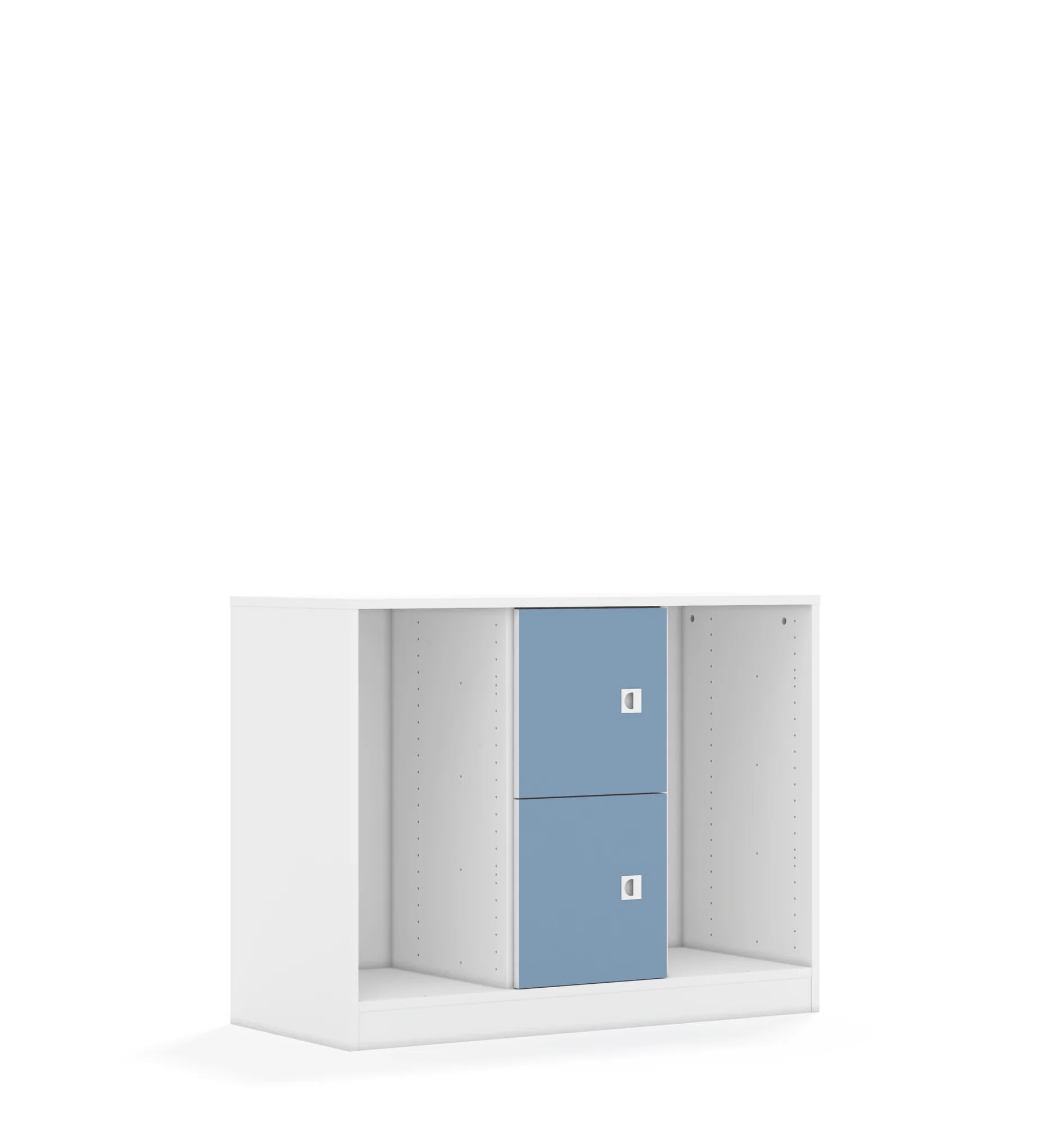 Regał na pojemniki BLOX 110 2PG 2F1 1049x466x813 – biały / pastelowy niebieski