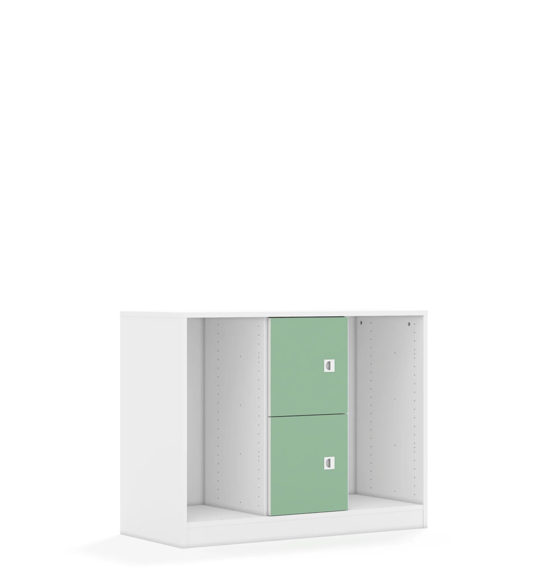 Regał na pojemniki BLOX 110 2PG 2F1 1049x466x813 – biały / pastelowy zielony