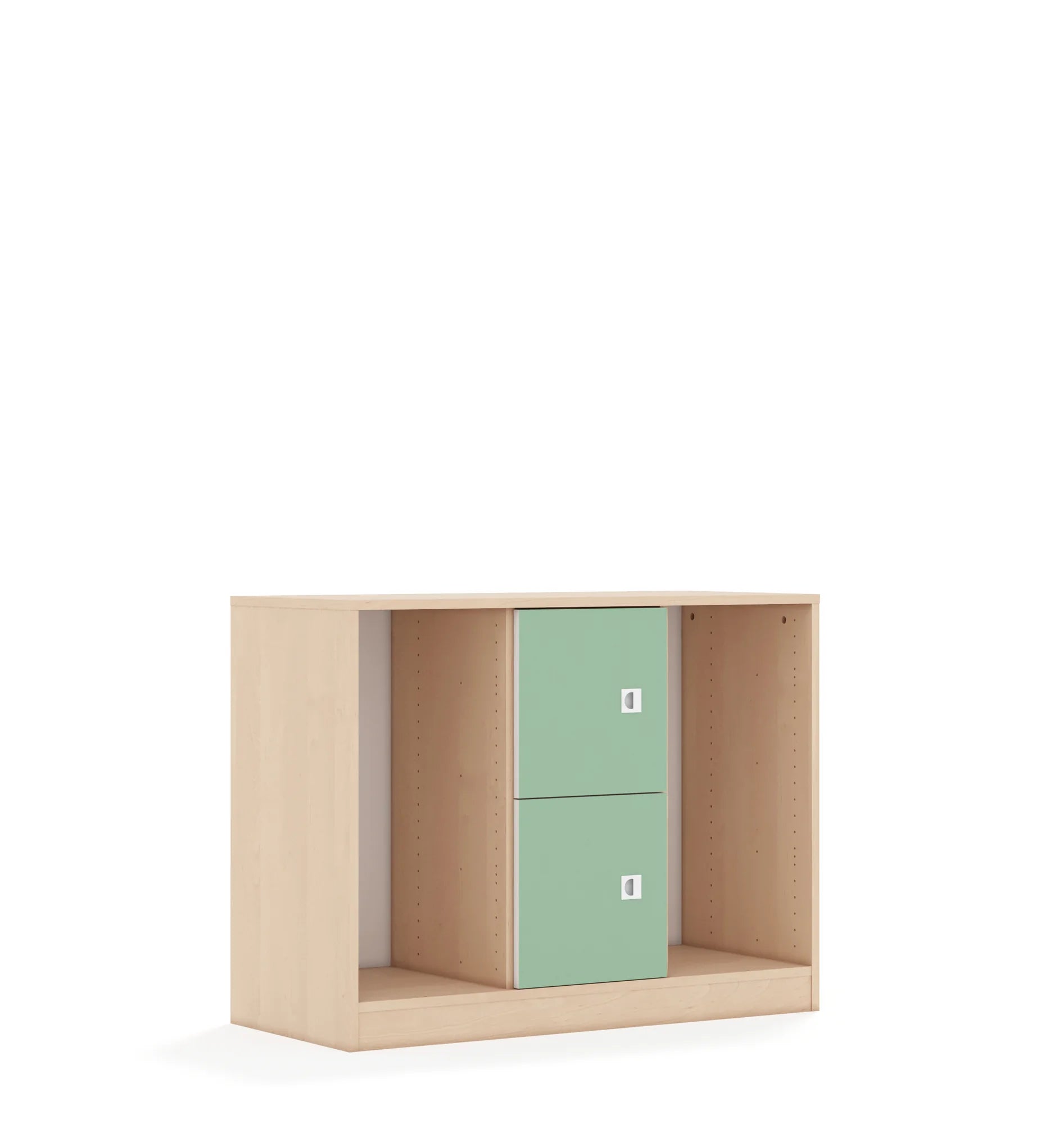 Regał na pojemniki BLOX 110 2PG 2F1 1049x466x813 – brzoza / pastelowy zielony