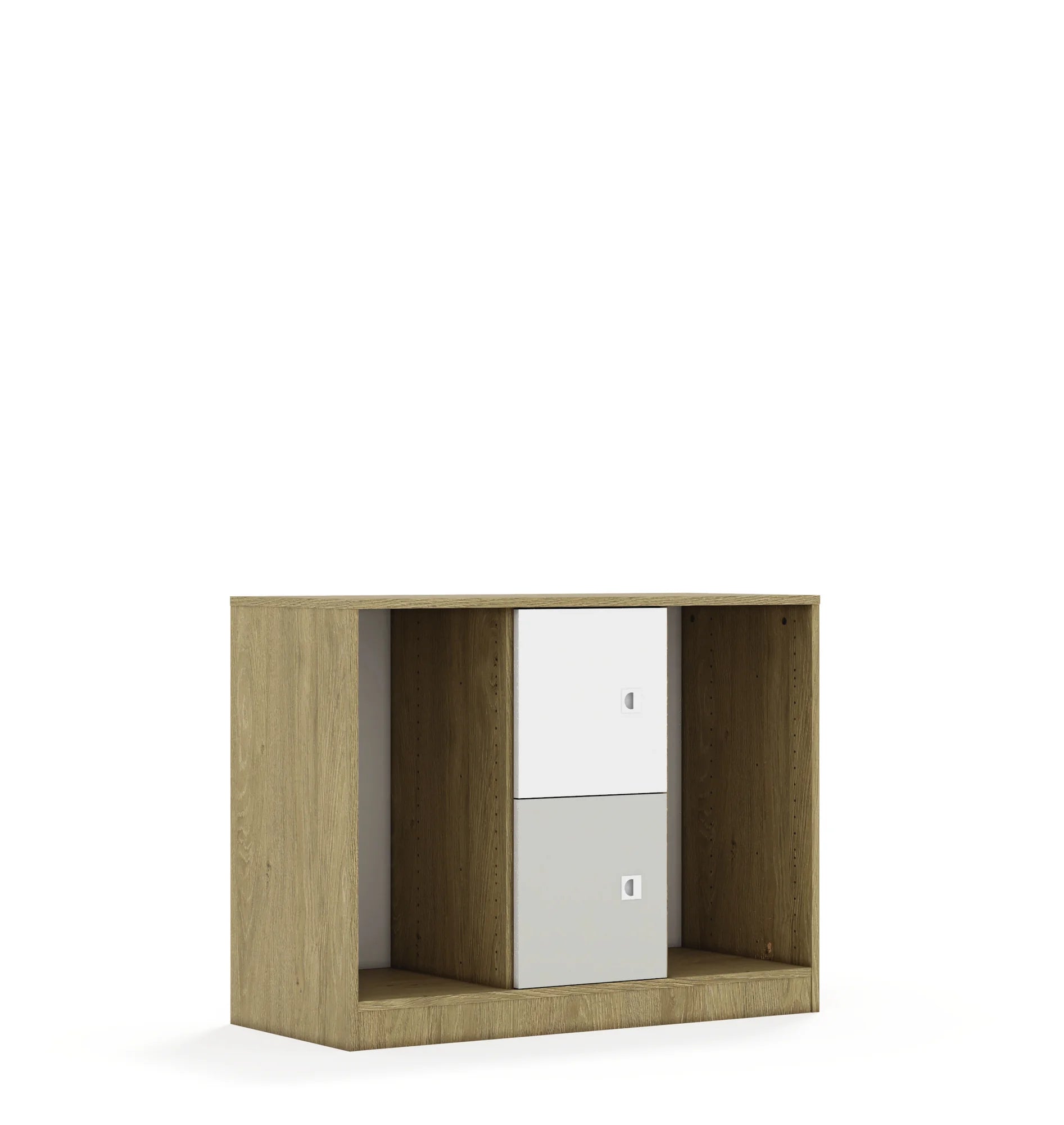 Regał na pojemniki BLOX 110 2PG 2F1 1049x466x813 – dąb / biały/jasny szary