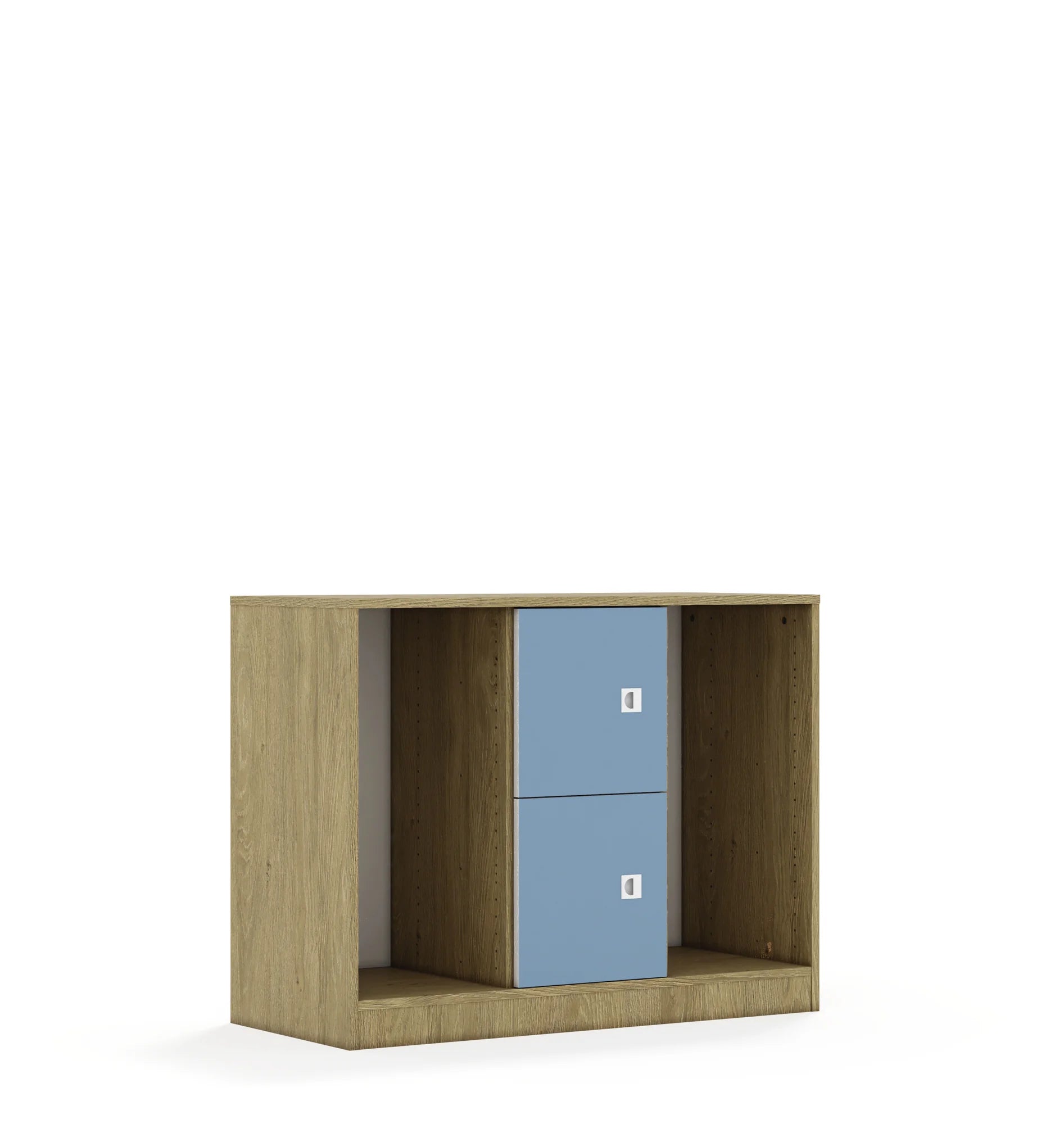 Regał na pojemniki BLOX 110 2PG 2F1 1049x466x813 – dąb / pastelowy niebieski