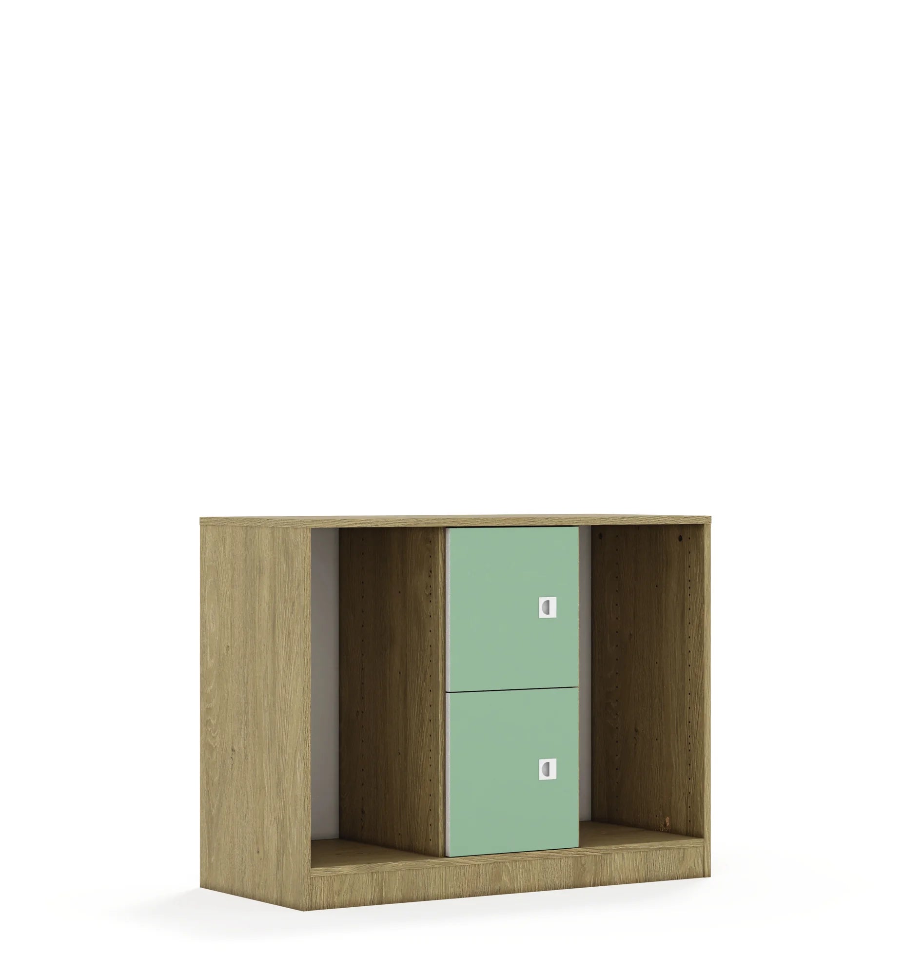 Regał na pojemniki BLOX 110 2PG 2F1 1049x466x813 – dąb / pastelowy zielony