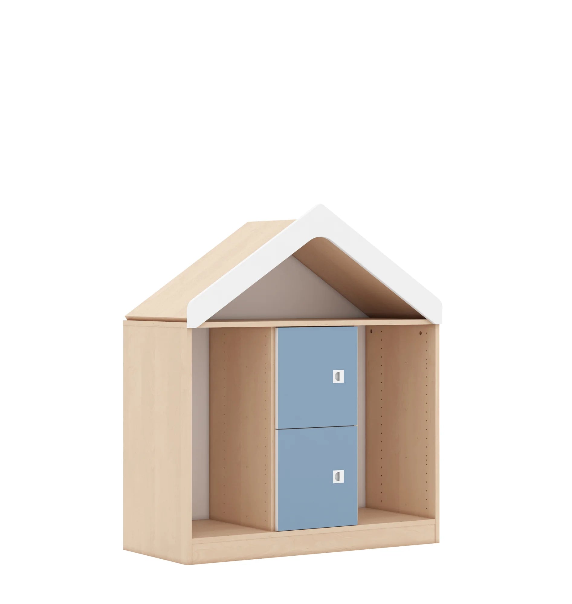 Regał na pojemniki BLOX 110 2PG 2F1 z daszkiem 1049x466x1223 – brzoza / pastelowy niebieski