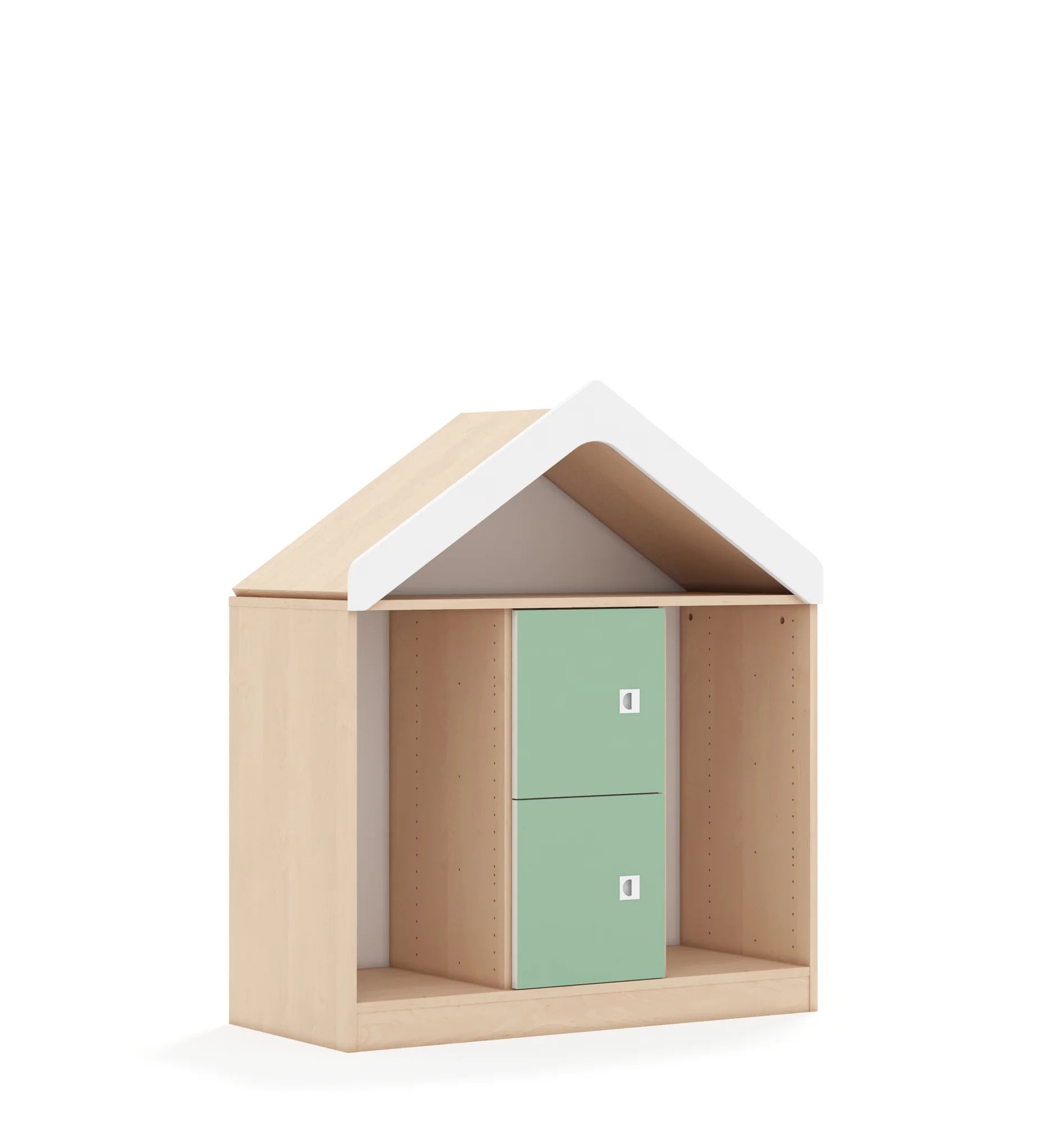 Regał na pojemniki BLOX 110 2PG 2F1 z daszkiem 1049x466x1223 – brzoza / pastelowy zielony