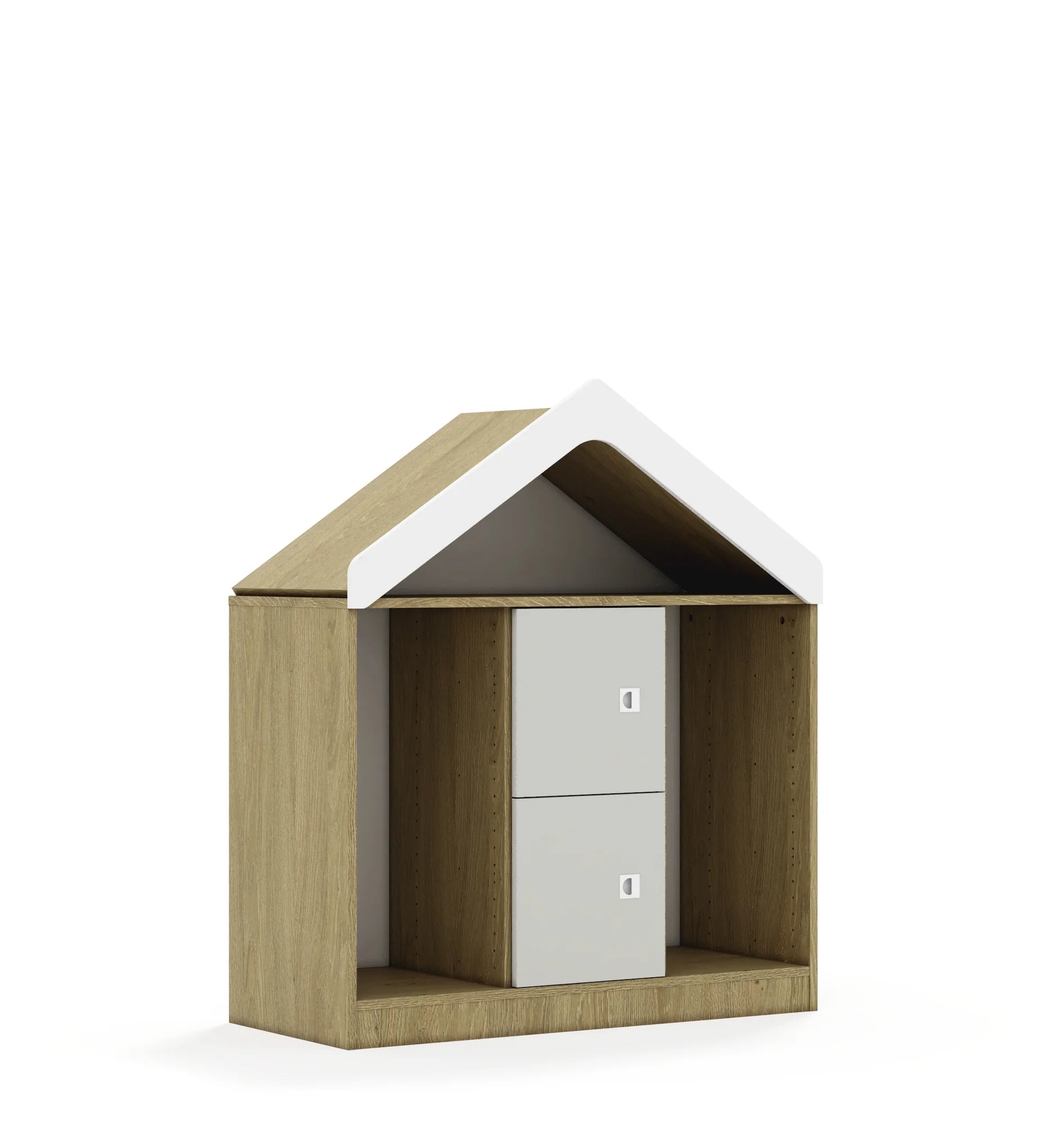 Regał na pojemniki BLOX 110 2PG 2F1 z daszkiem 1049x466x1223 – dąb / jasny szary