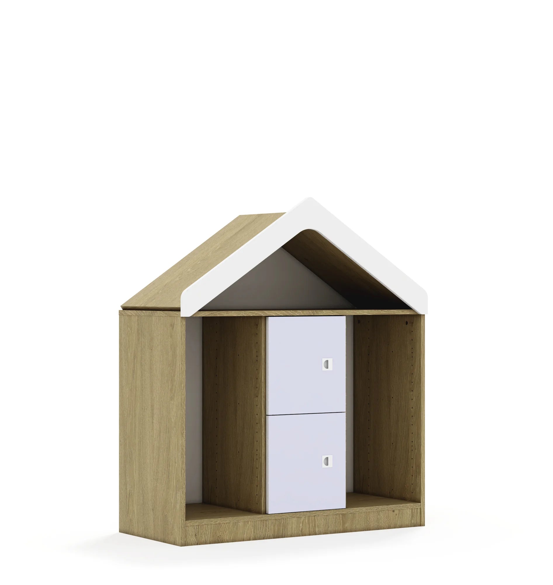 Regał na pojemniki BLOX 110 2PG 2F1 z daszkiem 1049x466x1223 – dąb / pastelowy fioletowy